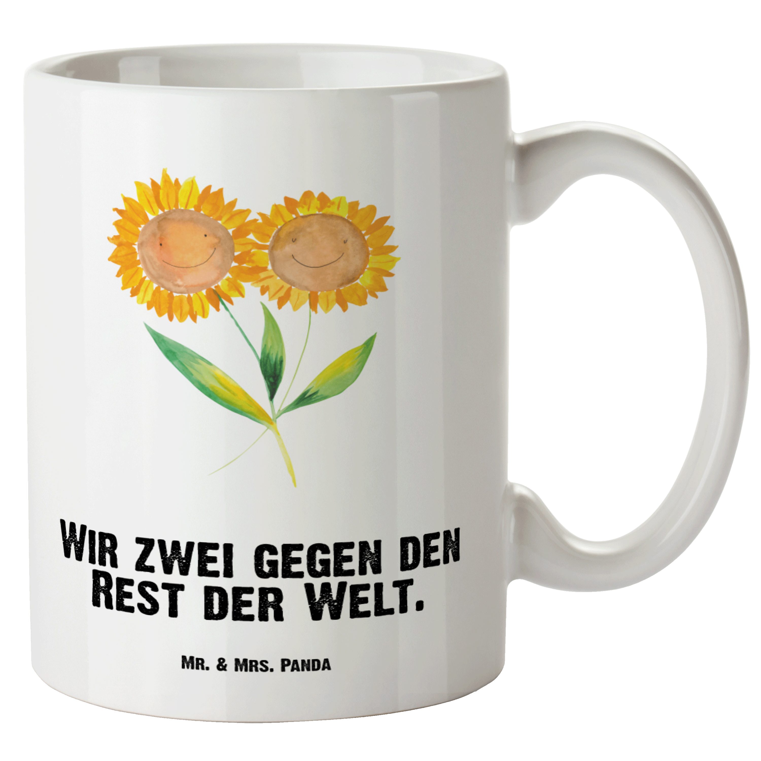 Mrs. Weiß spülmaschinenfest, - Keramik Mr. Groß, Tasse Panda - Sonnenblumen, Sonnenblume XL Geschenk, & Tasse
