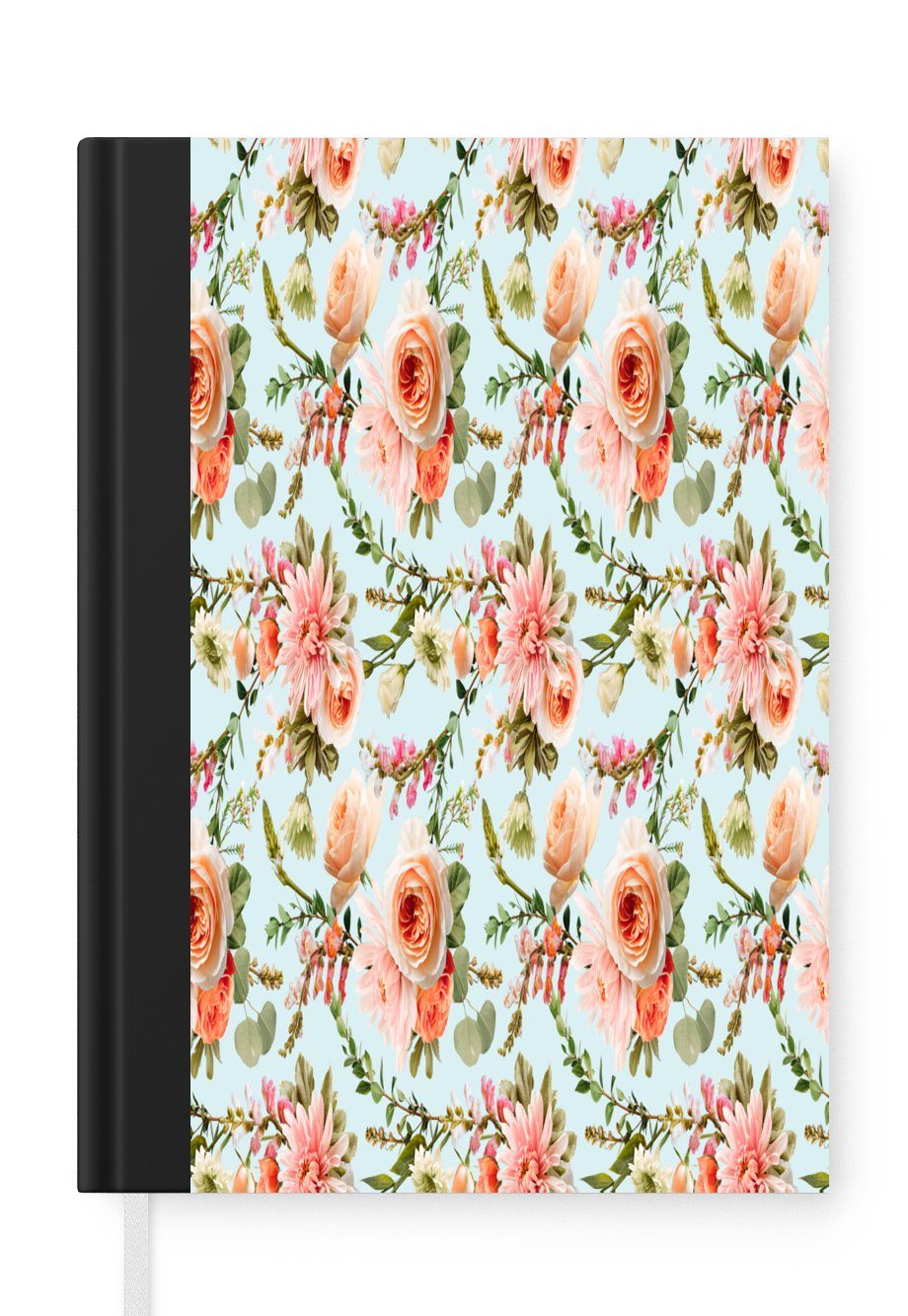 MuchoWow Notizbuch Blumen - Muster - Rosen, Journal, Merkzettel, Tagebuch, Notizheft, A5, 98 Seiten, Haushaltsbuch