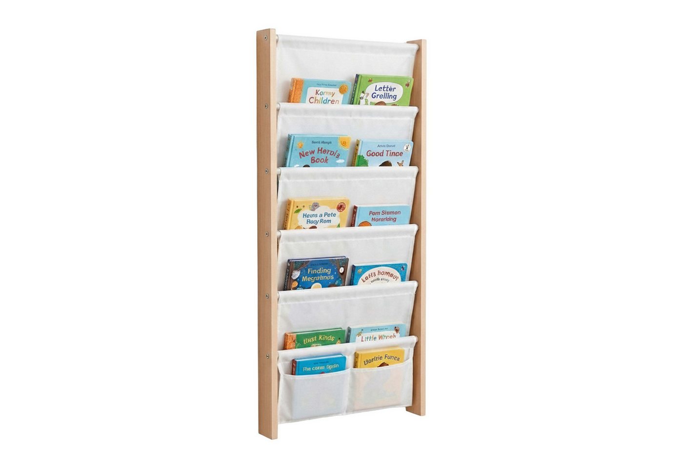 relaxdays Kinderregal Bücherregal Kinder mit Stofftaschen Wand, 1-tlg., 6