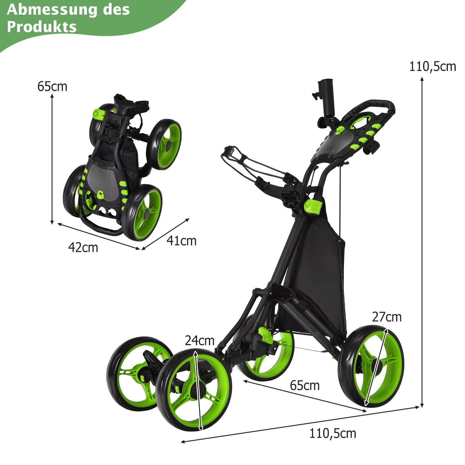 COSTWAY Golftrolley, 4 Rad Golfwagen klappbar aus Aluminum