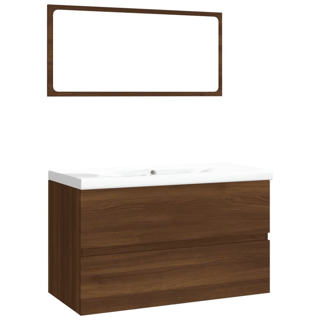 vidaXL Badezimmer-Set Badmöbel-Set Braun Eichen-Optik Holzwerkstoff, günstig online kaufen