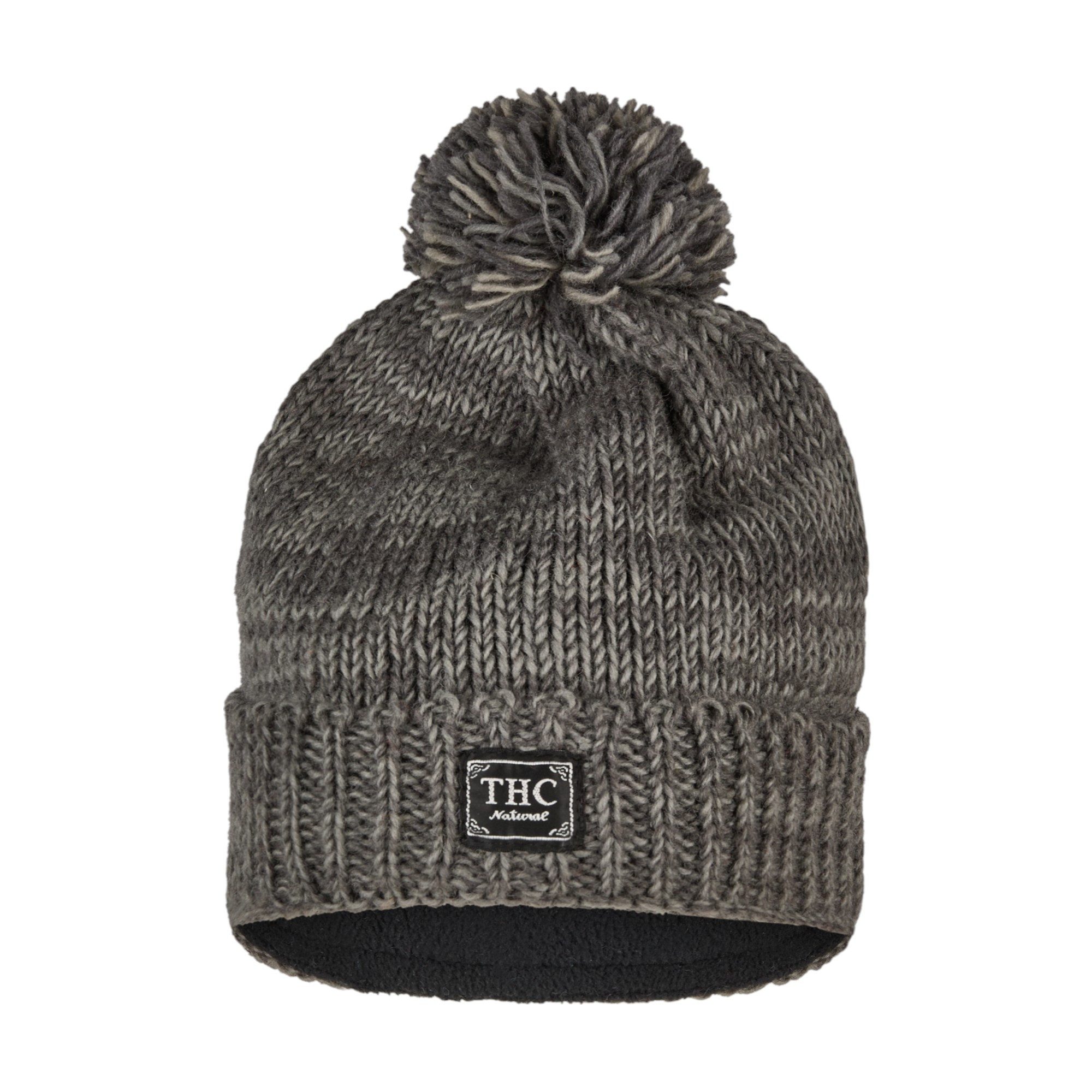 THC Natural Line Strickmütze THC Schafwoll Pudelmütze 725 grau (1 Stück, 1-St., 1 Stück) gerippter Umschlag