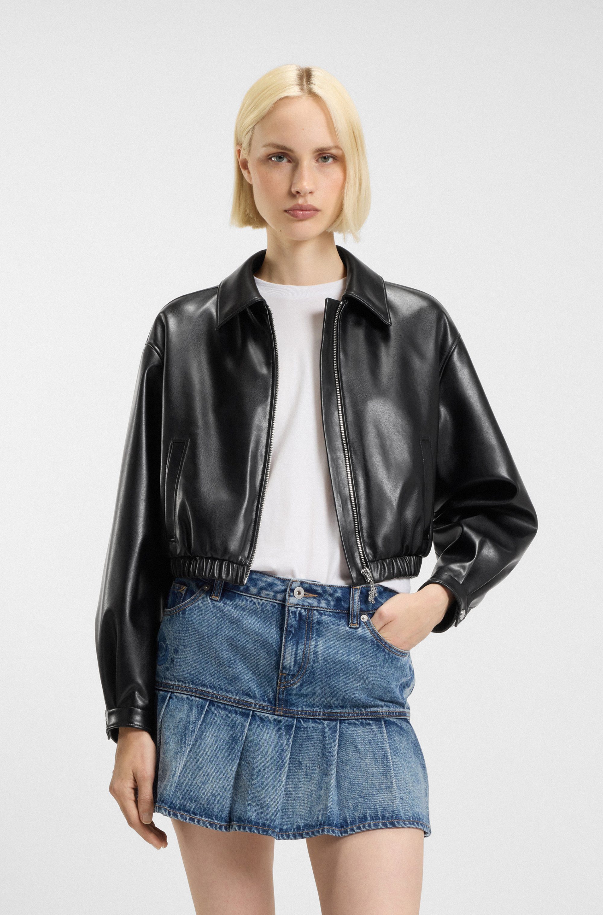 HUGO Blue Kurzjacke Autene FAUX Lederjacke mit HUGO Prägung auf der Rückseite