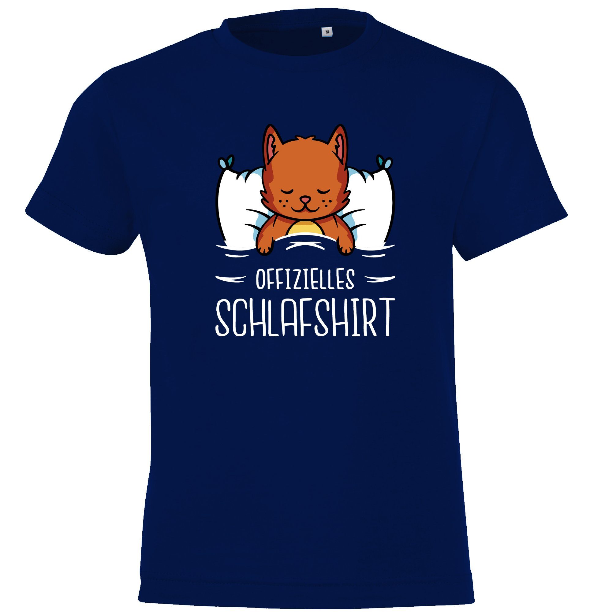 mit und T-Shirt Mädchen Jungen Offizielles Frontprint Navy Schlafshirt mit lustigem Katze für Shirt Youth Kinder Designz