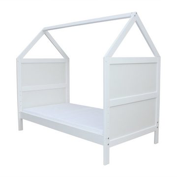 Micoland Kinderbett Babybett Kinderbett Juniorbett Bett Haus 140x70 cm mit Matratze weiß, mit Matratze