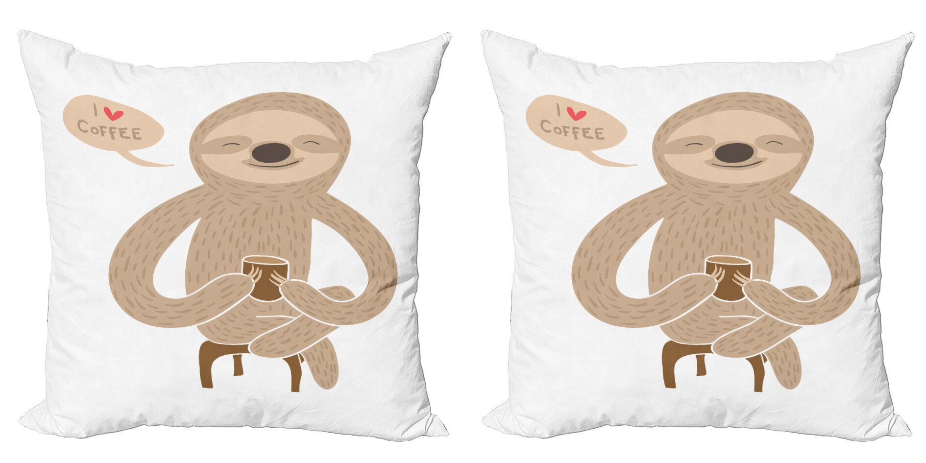Kissenbezüge Modern Accent Doppelseitiger Digitaldruck, Abakuhaus (2 Stück), Lächeln Kaffee-Liebhaber Sloth mit einem Cup