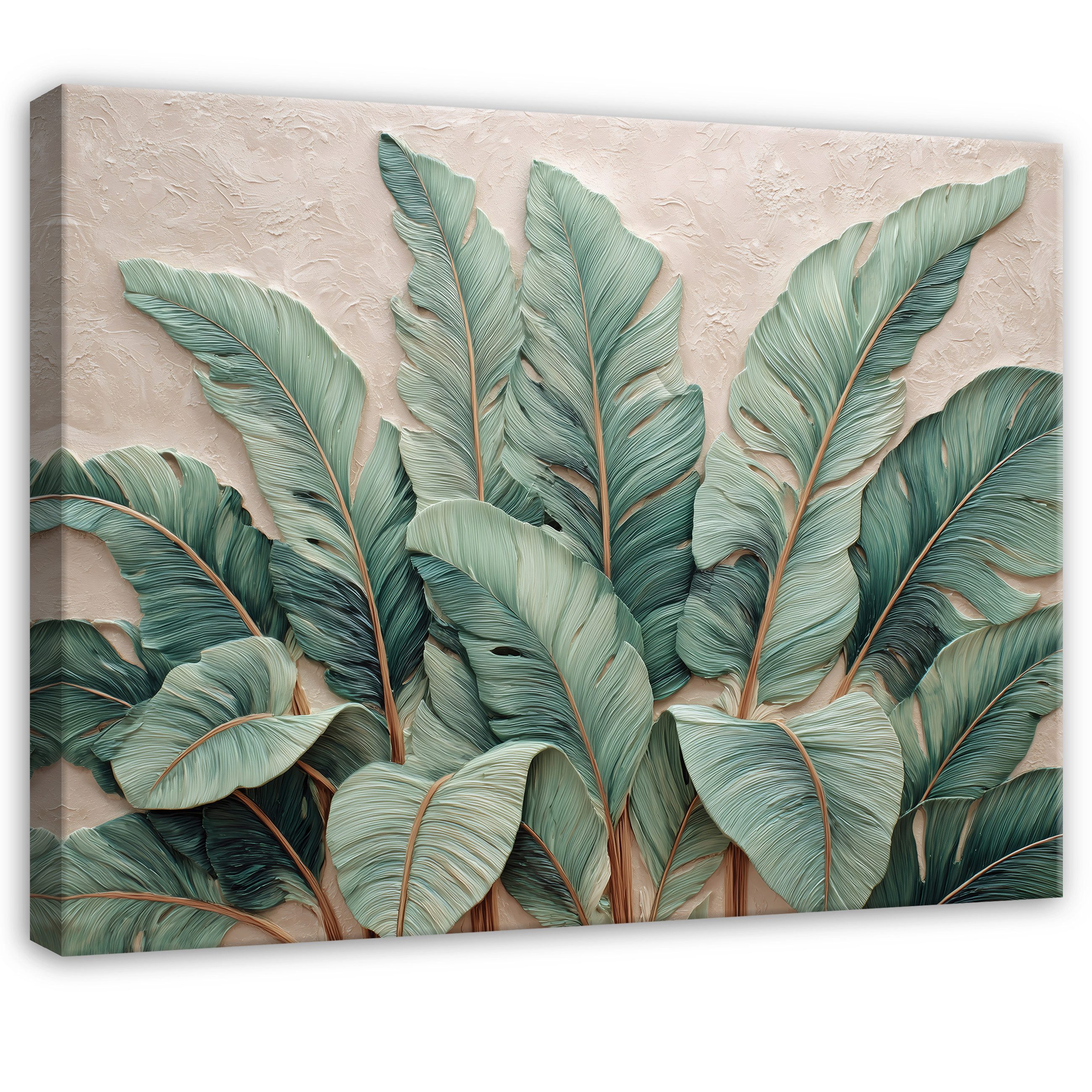 Wallarena Leinwandbild Blätter Grün Weiß Natur Modern Wandbilder Wand Deko XXL Bilder, Blätter (groß Bilder Wohnzimmer Schlafzimmer Einteilig, 1 St), Bilder Klein Wohnzimmer Schlafzimmer Küche Wandbild Wand Deko 40x30