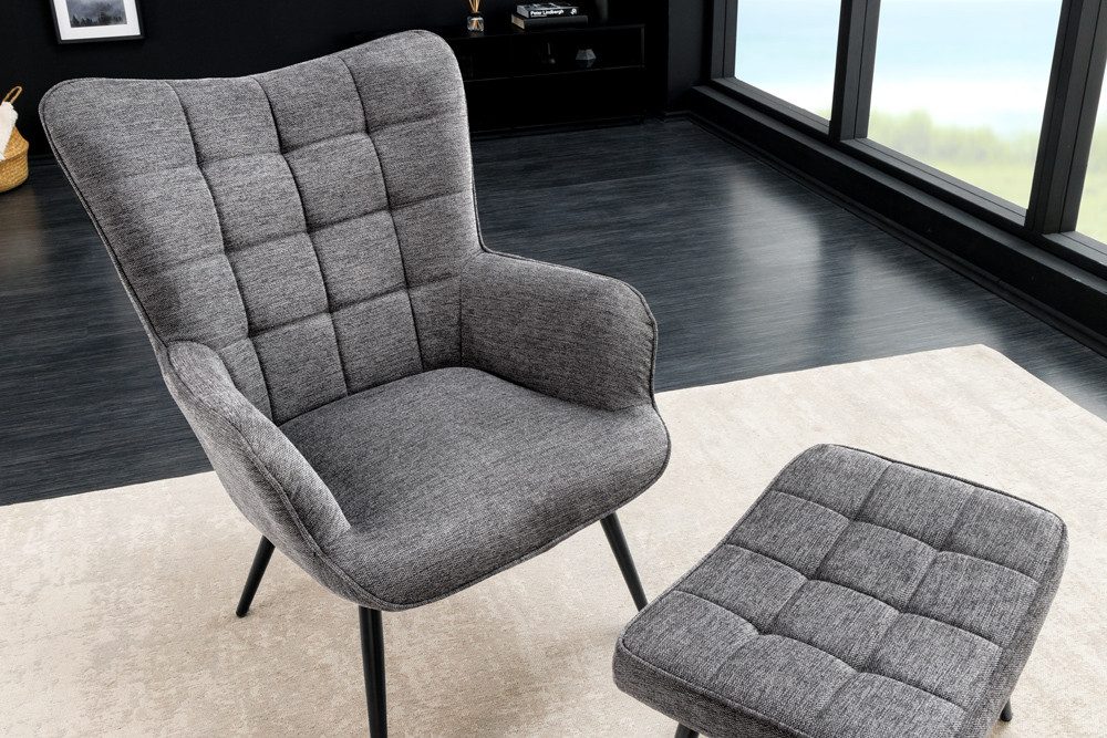 riess-ambiente Ohrensessel SCANDINAVIA grau/schwarz - Strukturstoff, Metall, Armlehnen, Polster (Einzelartikel, 1-St), zeitlos & im skandinavischen Design - ideal f. elegante, moderne Lofts