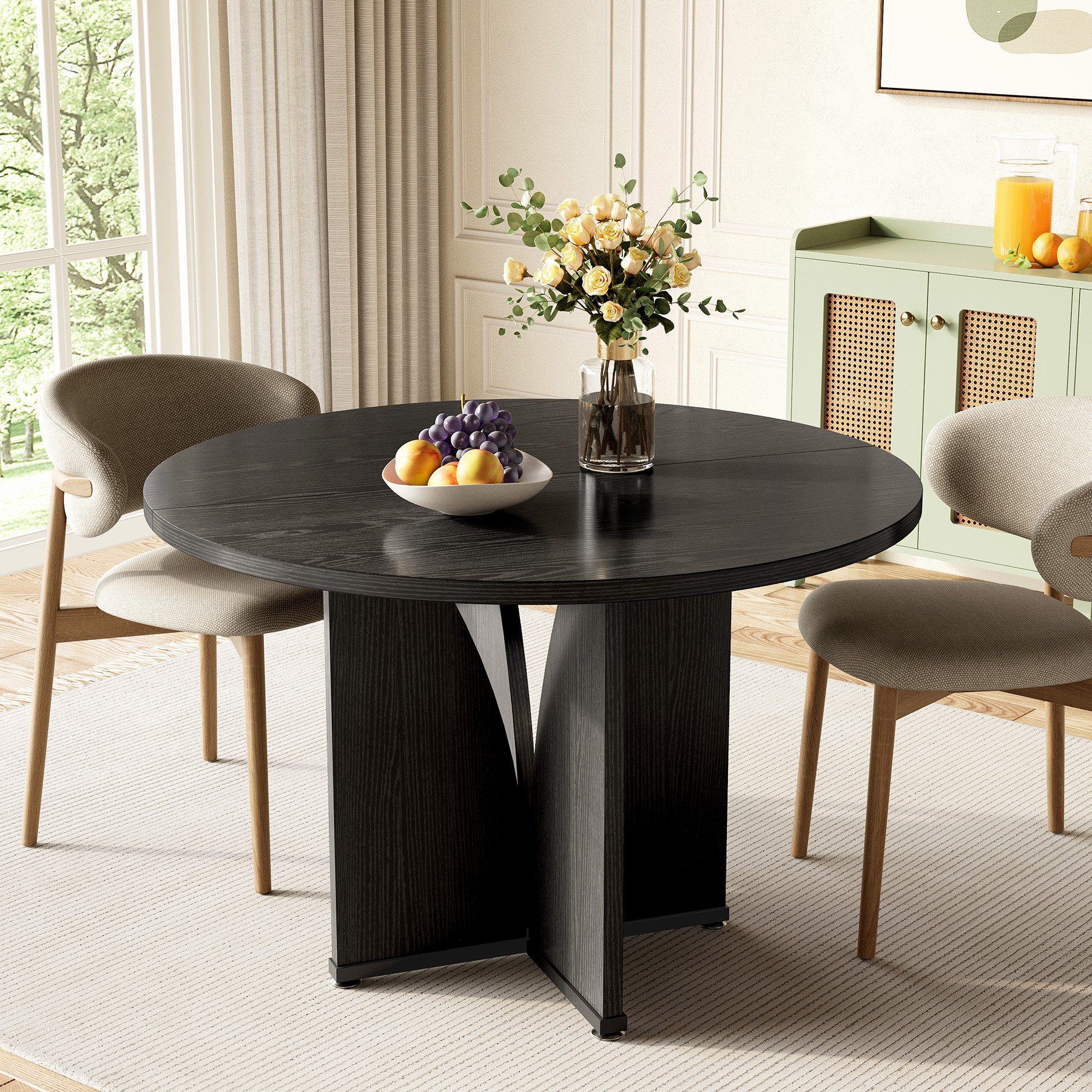 Esstisch Runder Esstisch 100 cm, Holztisch für 4 Personen, Braun/Schwarz