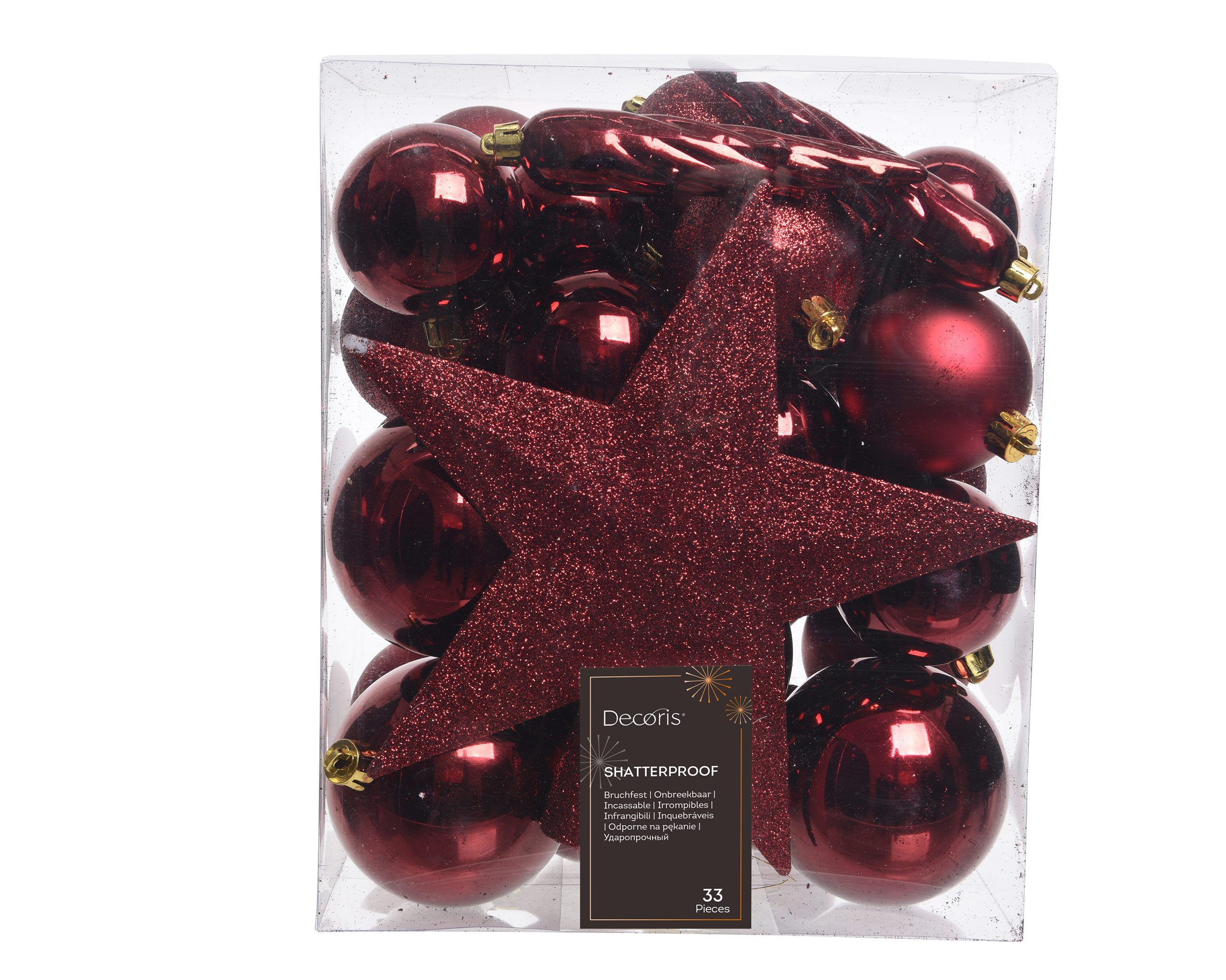 Kaemingk Weihnachtsbaumkugel, Weihnachtskugeln mit Christbaumstern Kunststoff 33er Set - Ochsenblut
