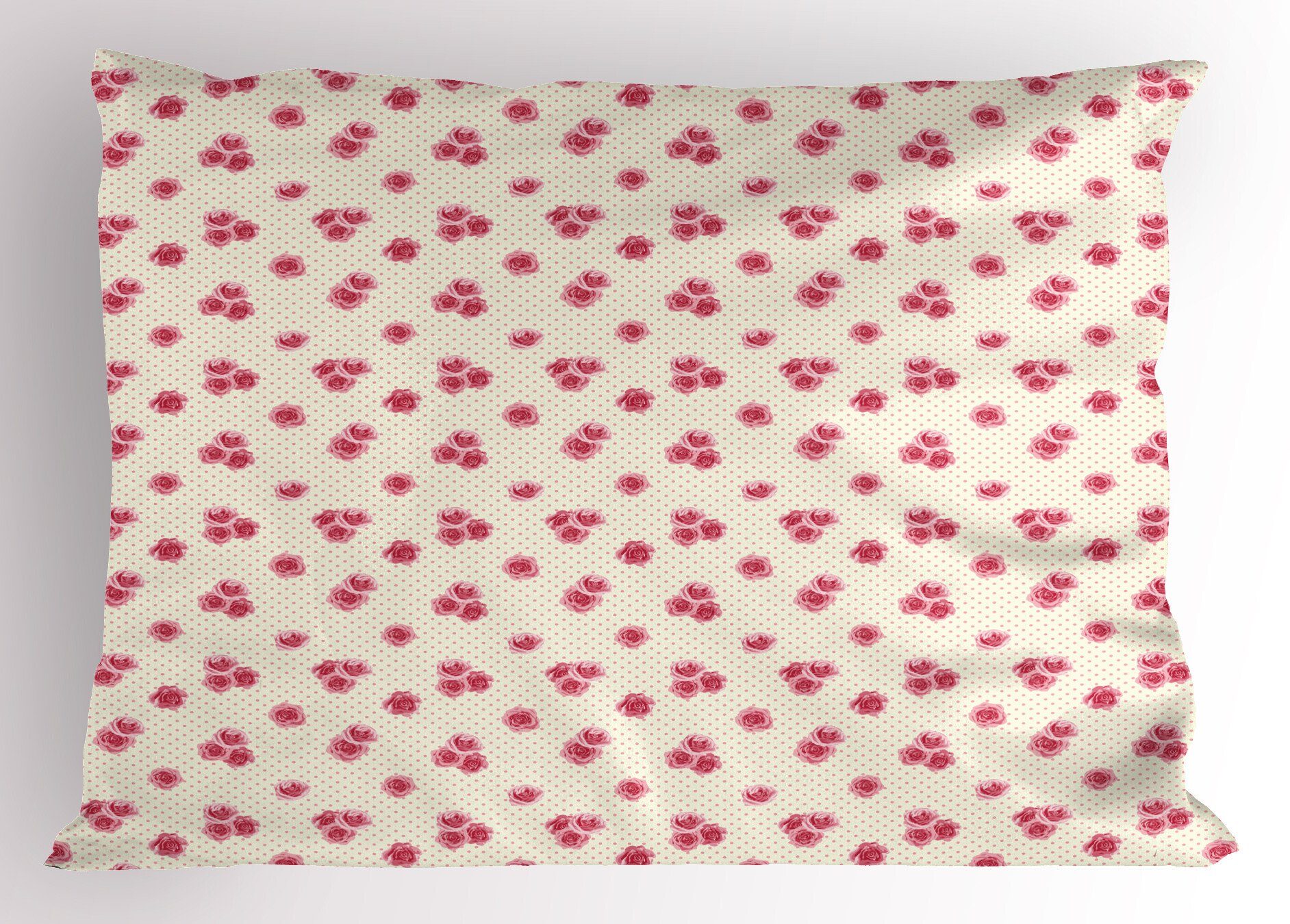 Kopfkissenbezug, Kissenbezüge Size Stück), (1 Rosen-Blüten auf Queen Abakuhaus Retro Tupfen Dekorativer Gedruckter