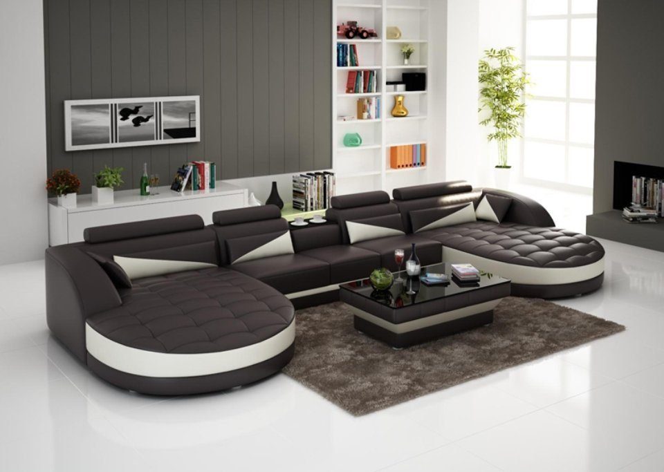 JVmoebel Ecksofa, Leder Eck Sofa Sofas UForm Eck Design Modern Couch Wohnlandschaft