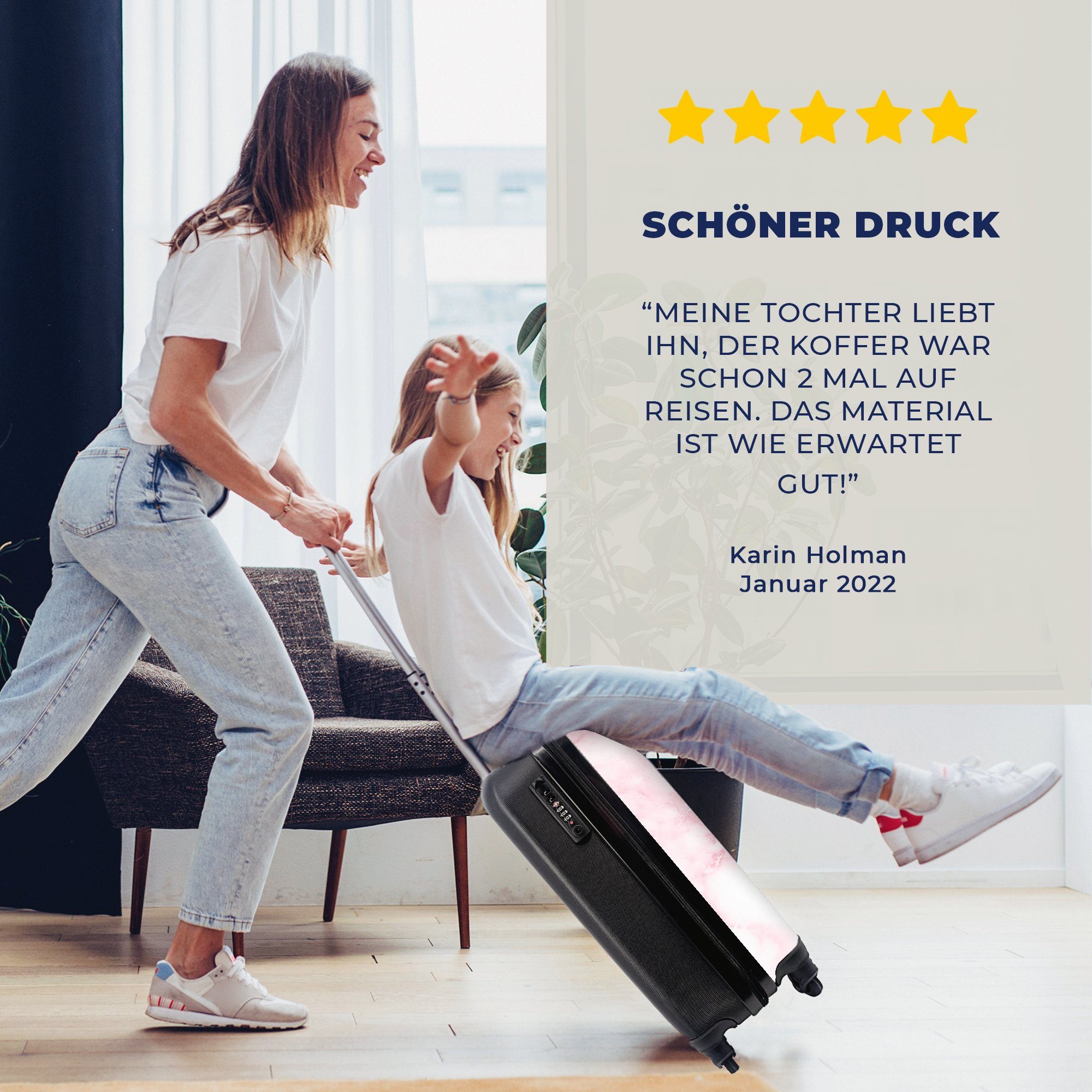 Rollen, Rosa 4 Ferien, - Chic Weiß Handgepäckkoffer - Handgepäck Trolley, für rollen, mit Reisekoffer Marmoroptik, - Marmor Reisetasche - MuchoWow