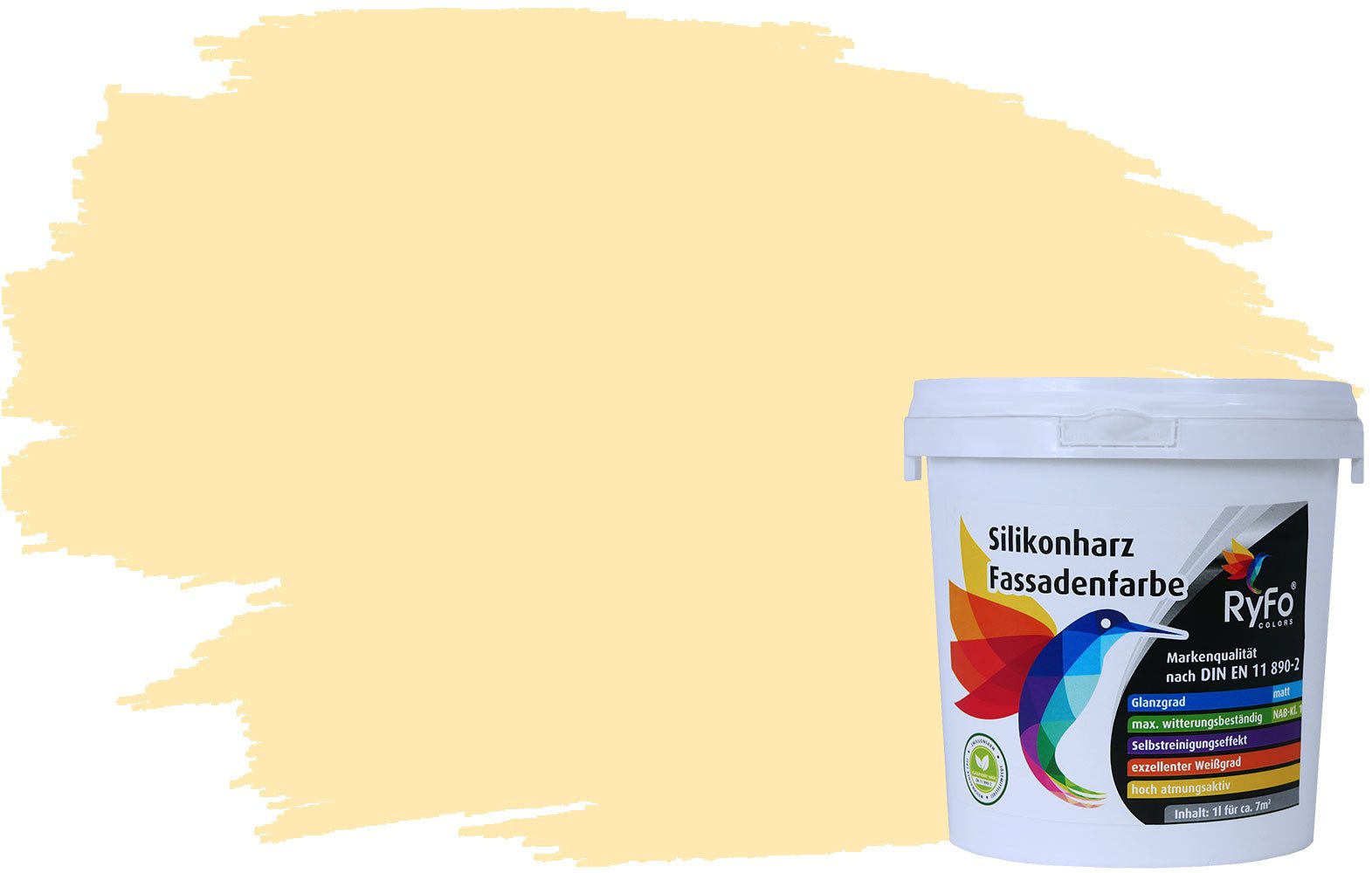 RyFo Colors Fassadenfarbe Silikonharz Fassadenfarbe Gelbtöne, 1 L ca. 6 m², Wasserabweisend, diffusionsfähig, schützt vor Schmutz, UV-beständig