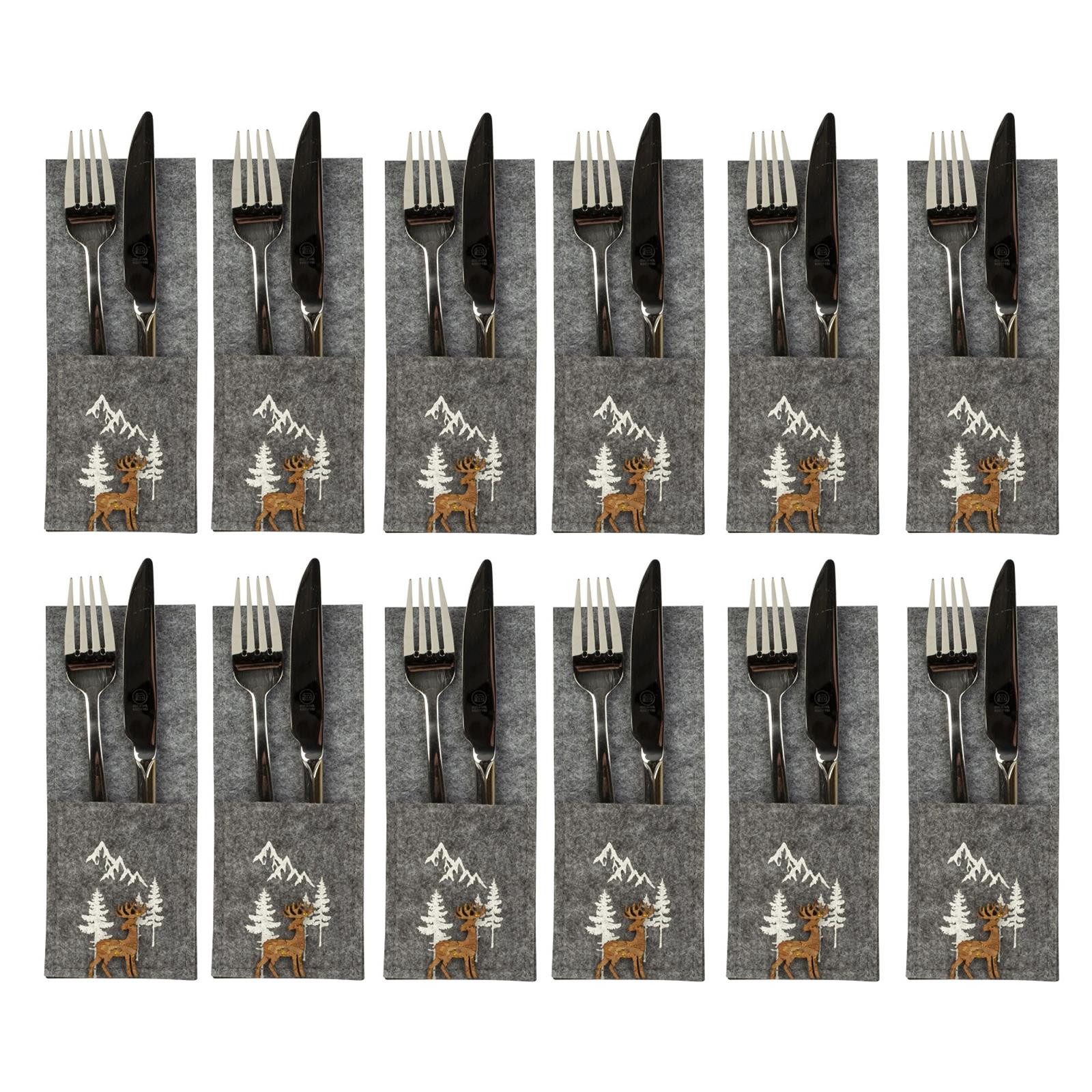 Geschenkestadl Besteckhalter 12 Stück Bestecktaschen Filz Hirsch Winterland günstig online kaufen
