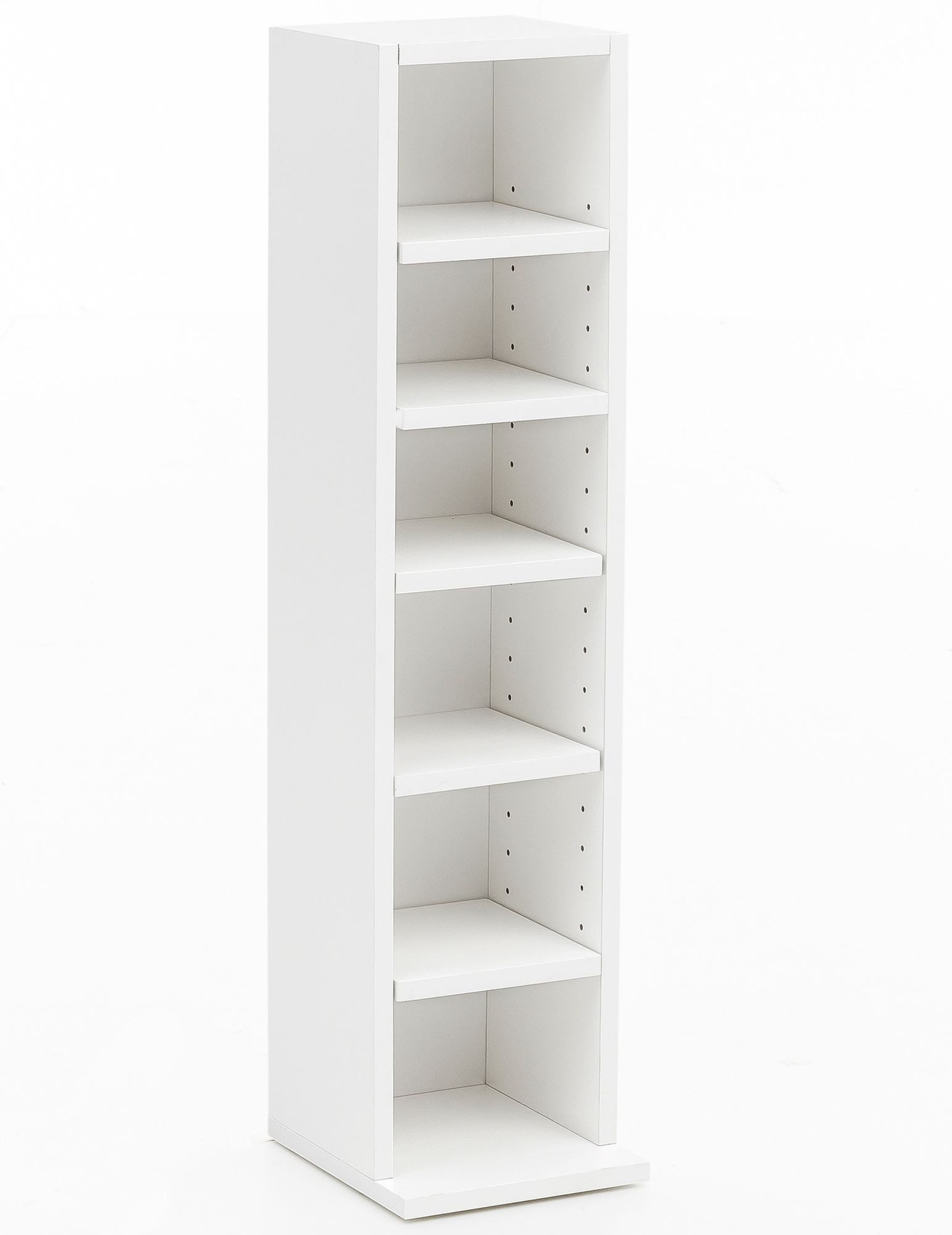 Wohnling Bücherregal WL5.336, Weiß 21x91x25,5 cm, CD-Regal mit 6 Fächern Modern, Standregal Freistehend, Schmales Nischenregal