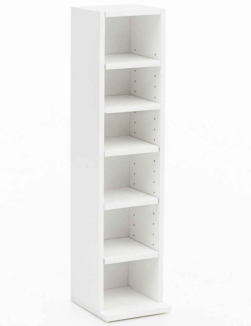 Wohnling Bücherregal WL5.336, Weiß 21x91x25,5 cm, CD-Regal mit 6 Fächern Modern, Standregal Freistehend, Schmales Nischenregal