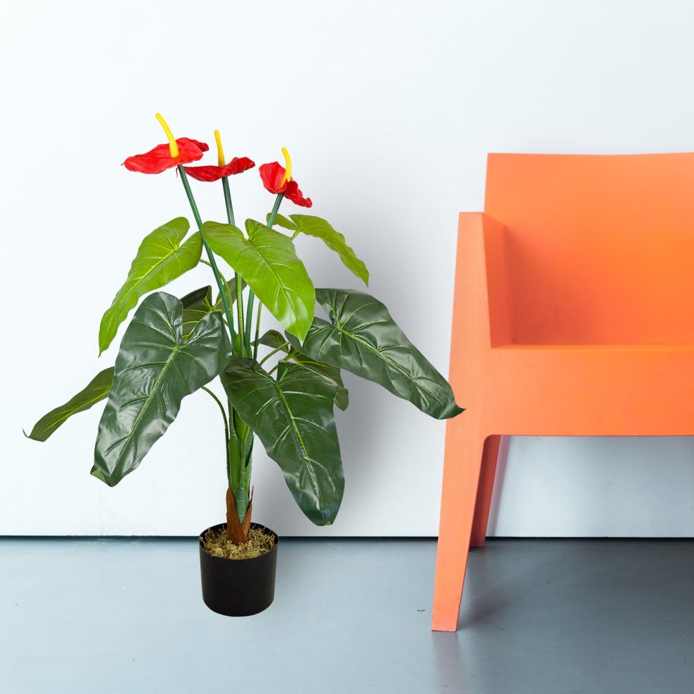 Kunstblume Anthurie Flamingoblume Kunstpflanze Künstliche Pflanze mit Blüten 90cm Flamingoblume, Decovego, Höhe 90 cm