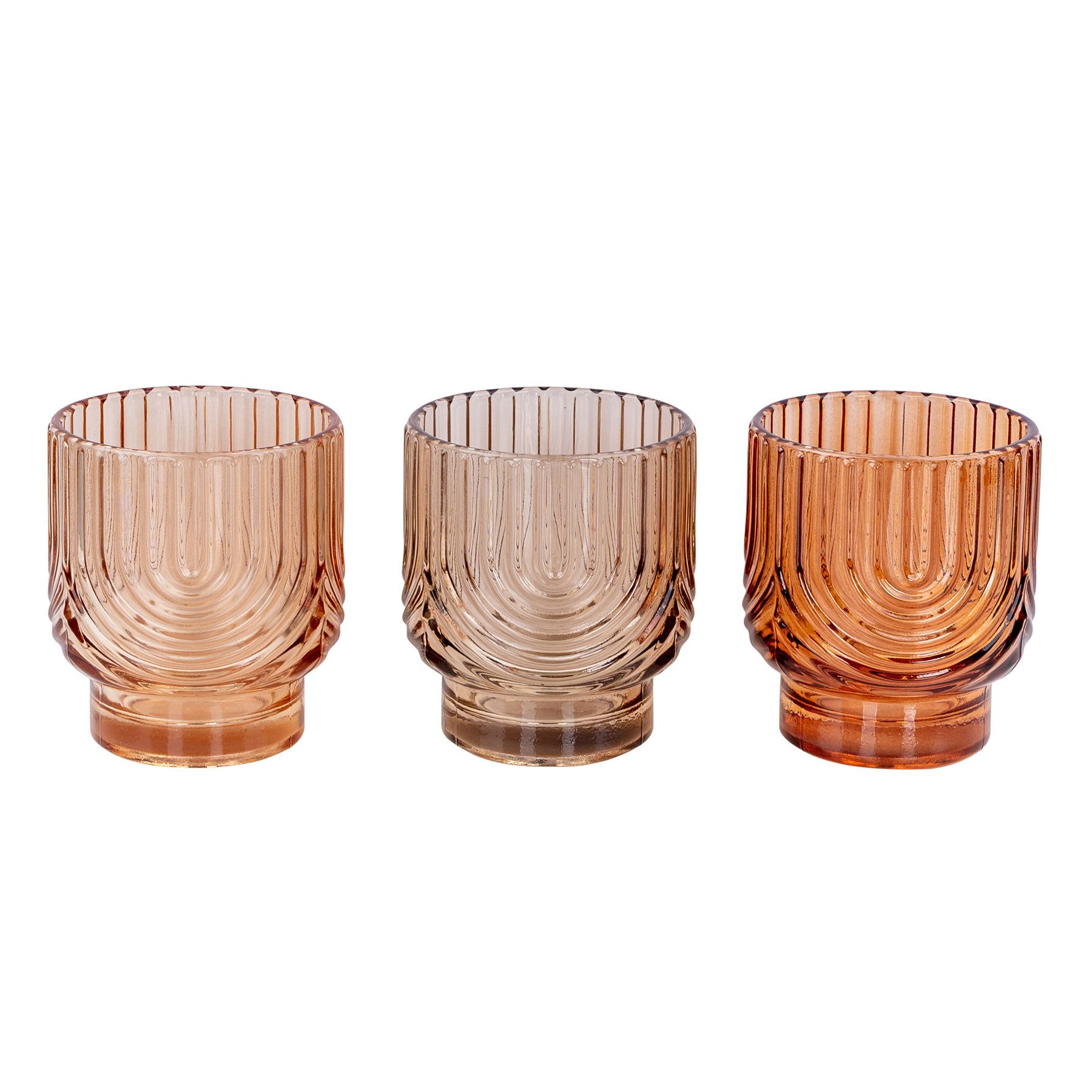 Levandeo® Teelichthalter 3er Set Kerzenglas Teelichthalter Bernstein Beige Orange Windlichter H – Bild 2 von 5