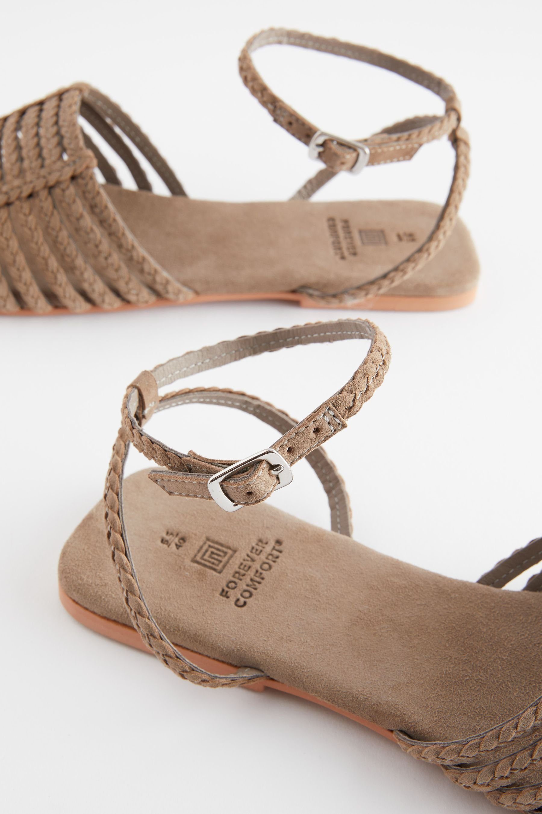 Next Riemchensandale (1-tlg) Brown geflochtene Taupe Comfort® Forever Ledersandalen