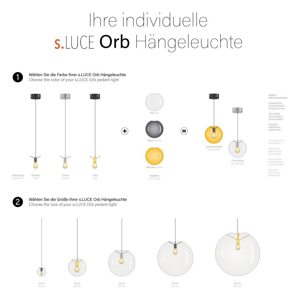 Chrom/Klar s.luce Pendelleuchte Hängeleuchte Glaskugel Orb