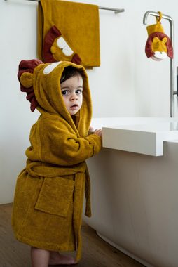 kikadu Kinderbademantel Bademantel Löwe Mustard- 5/6 Jahre, kuschelig weich Bio-Baumwolle