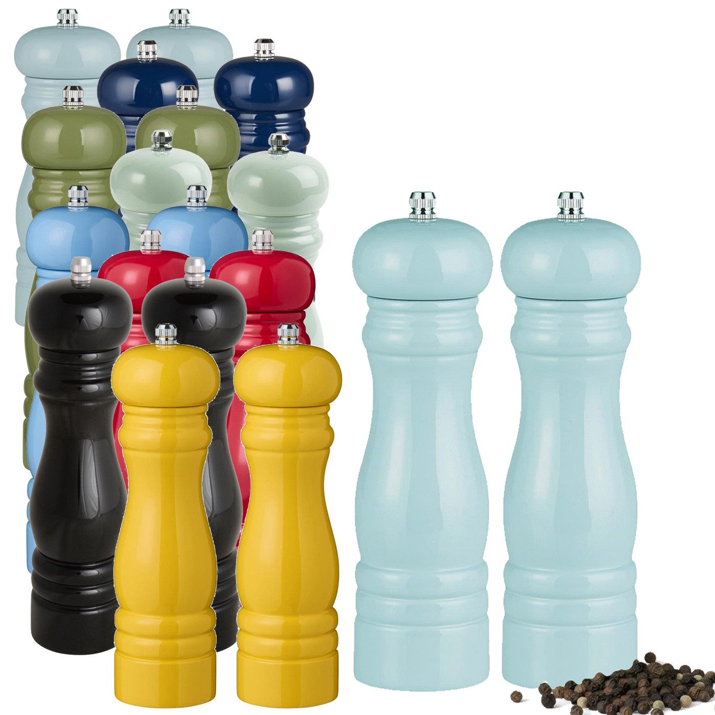 LS-LebenStil Salz-/Pfeffermühle iB Laursen Holz Salzmühle & Pfeffermühle Set Blau 21x5cm Keramikmahlwe manuell, (2 Stück), Gewürzmühle grobes Salz schwarze Pfefferkörner Chili Muskatnuss