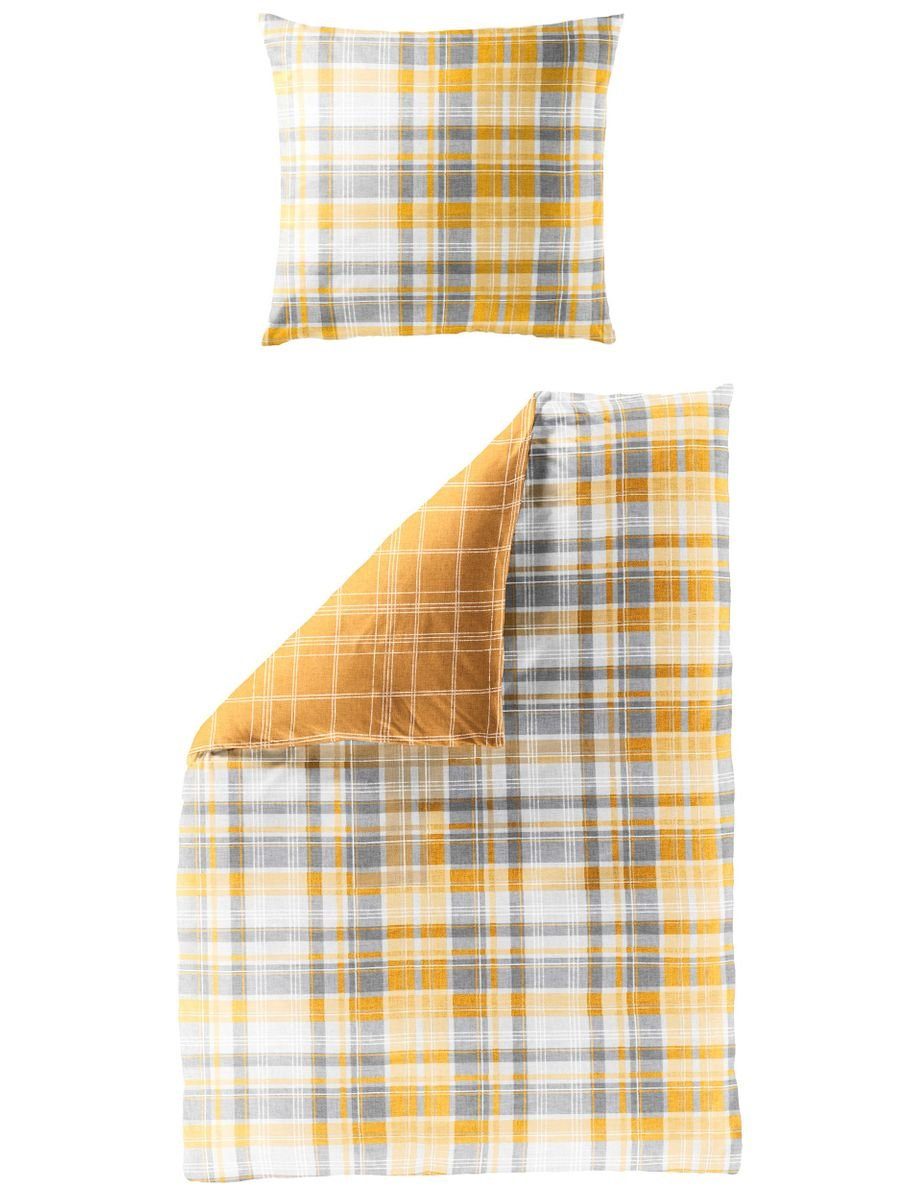 BIERBAUM Bettwäsche 135x200cm Karos Gelb Ocker Silber Grau, Biber, 2 teilig günstig online kaufen