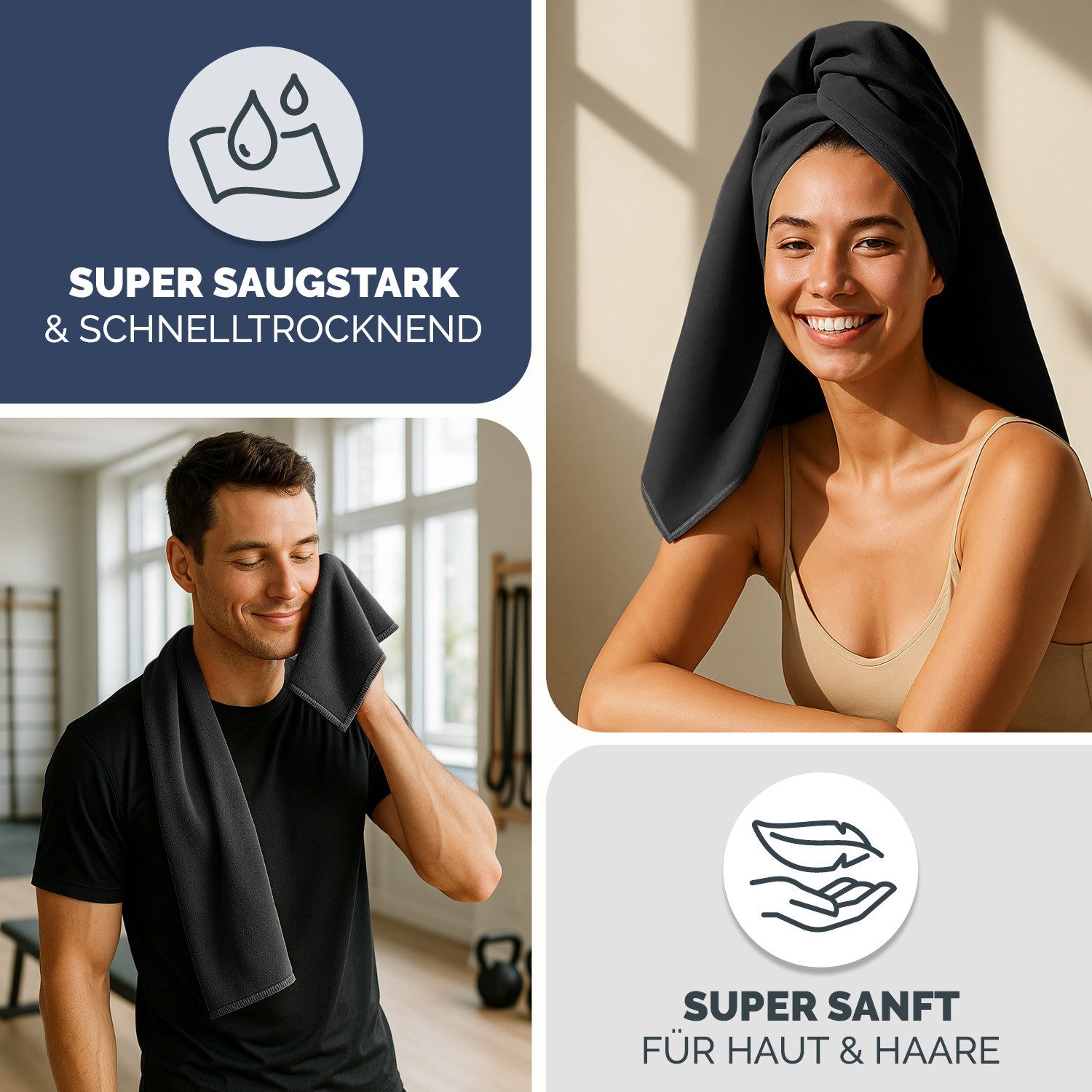 Blumtal Sporthandtuch Mikrofaser Handtücher Set, Mikrofaser (2-St), Ultra leicht, kompakt & schnelltrocknend – Bild 4 von 5