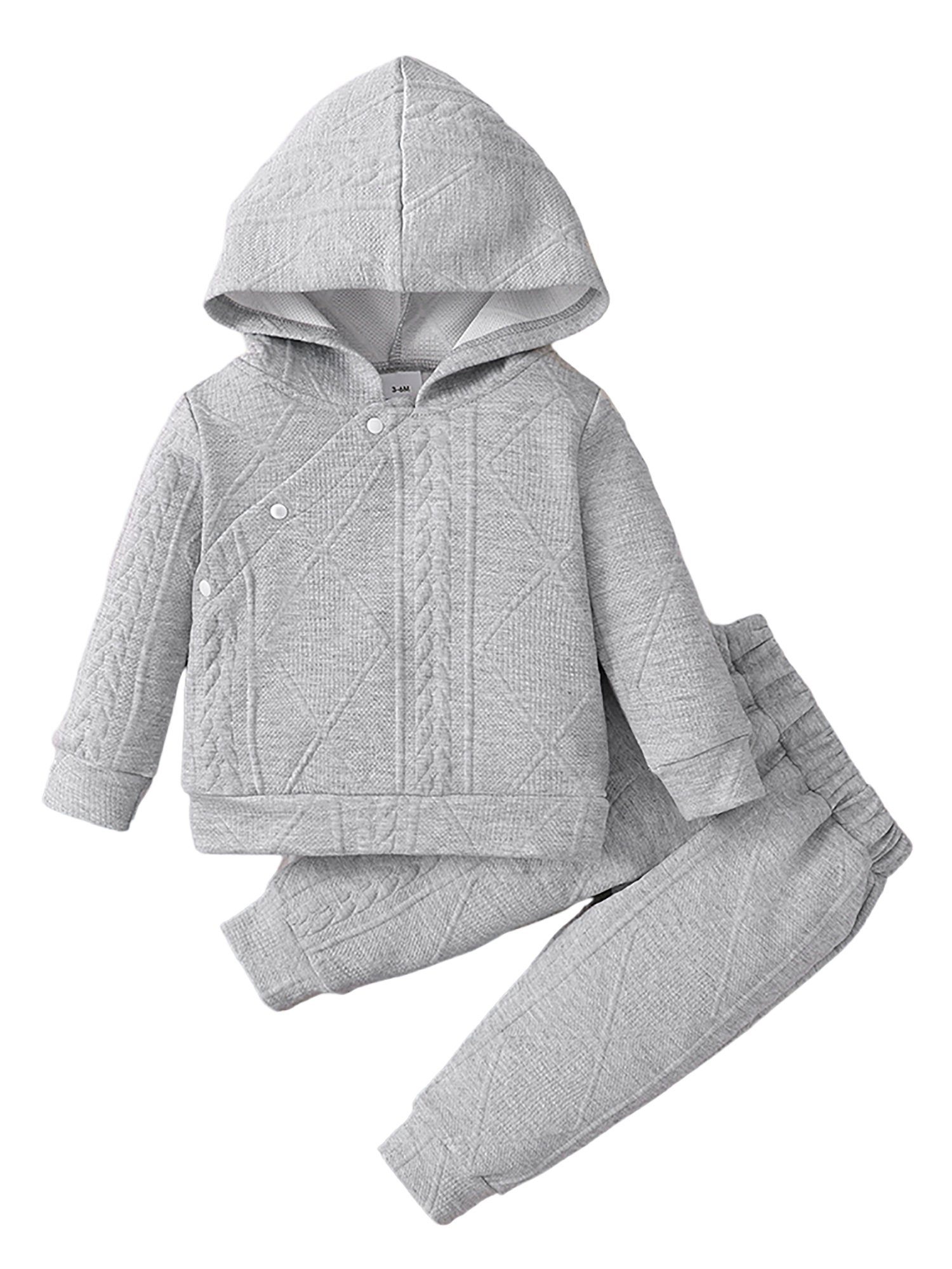 Lapastyle Top & Hose Unisex Baby Pullover & Hose mit Kapuze und schrägem Schnappverschluss (Set, 2-tlg) Sinn für Linien, elastischer Bund Grau