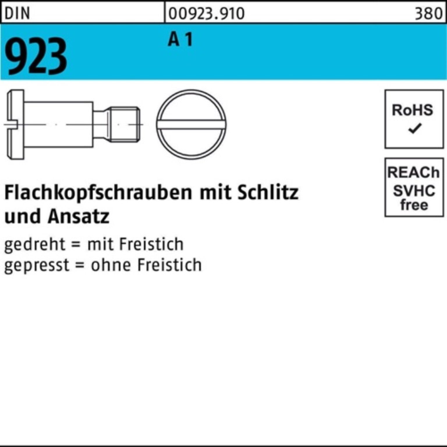 Reyher Schraube 100er Pack DIN 8x11,0 A 923 1 Flachkopfschraube Schlitz/Ansatz 100 M8x