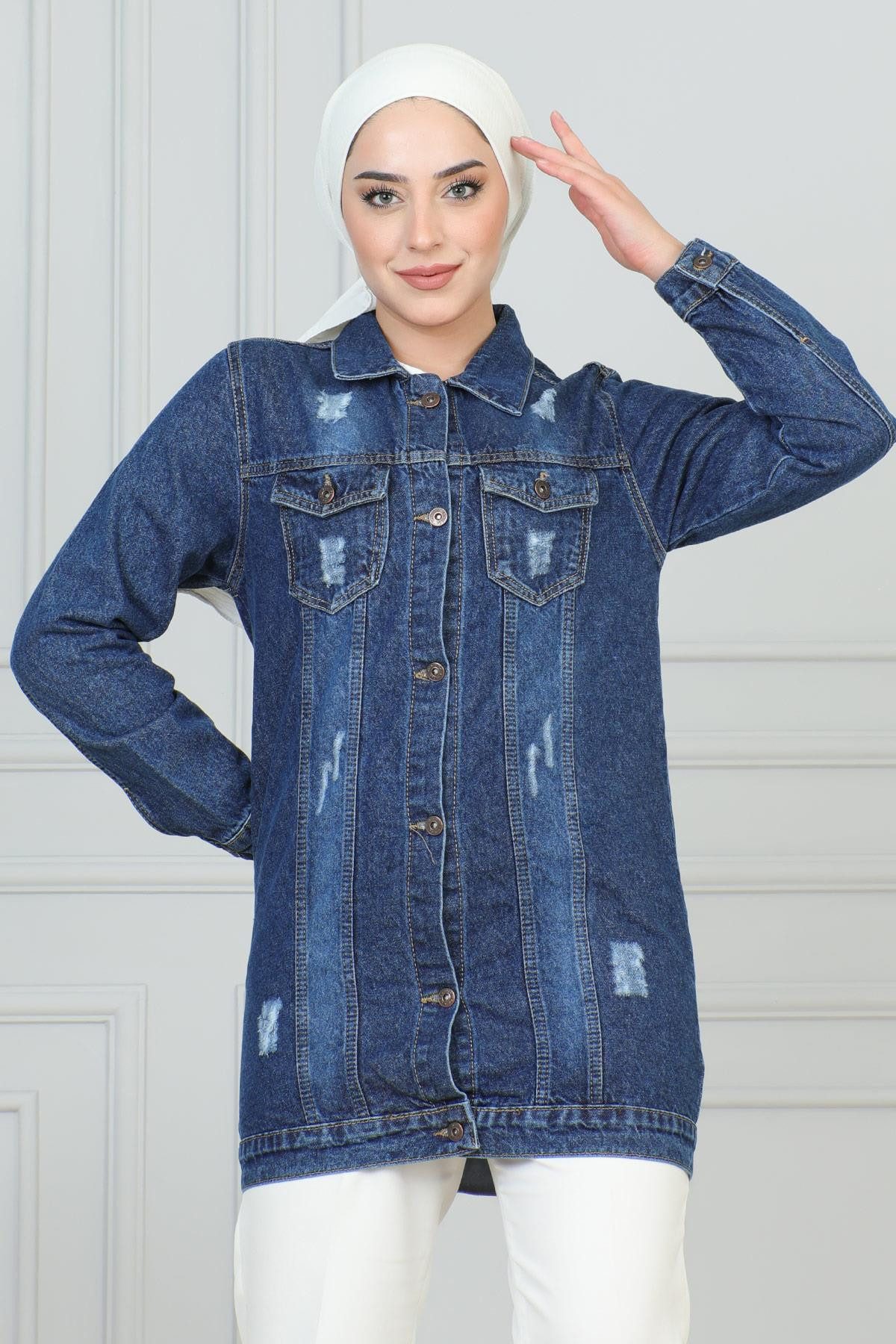 MODAMİHRAM Jeansjacke Cebi Laser Detailierte Jeansjacke günstig online kaufen