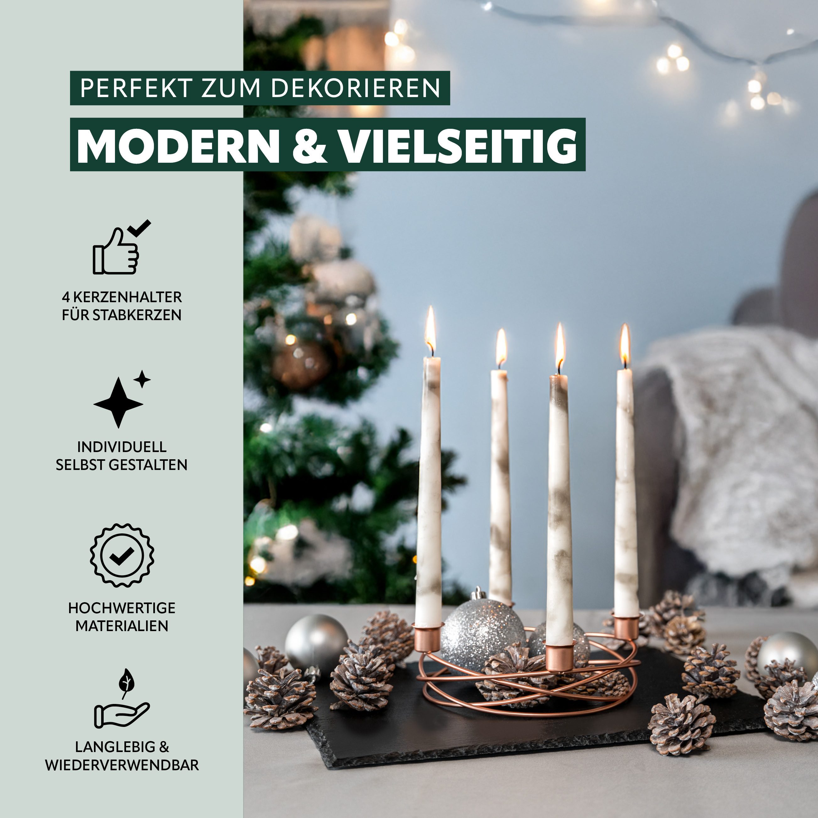 bremermann Kerzenhalter – Kranzform, für Stabkerzen / Tafelkerzen, Kerzenständer (1 St), für Stabkerzen