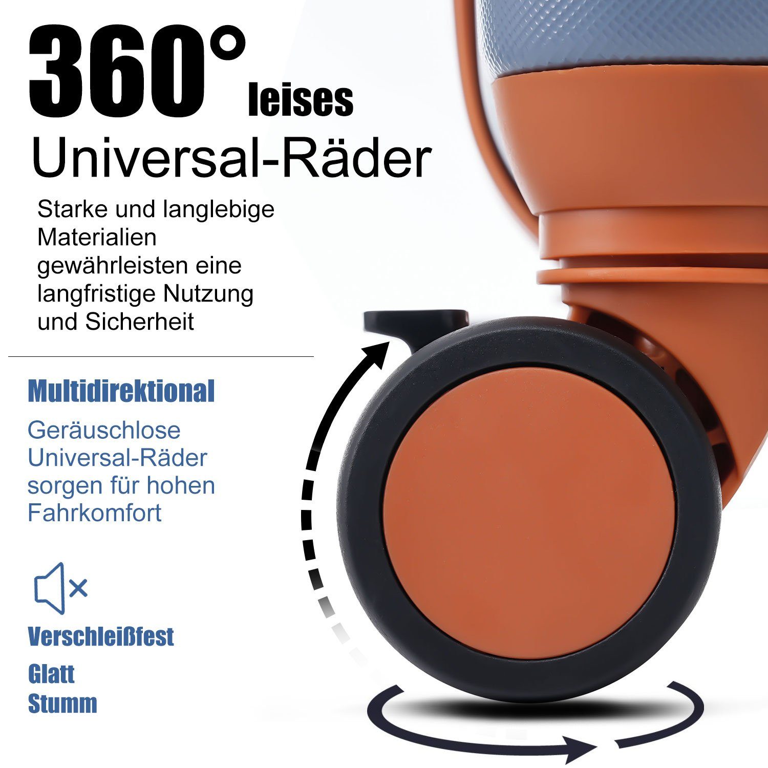 360°leises Zollschloss, TSA Räder, Rollen, Rollkoffer 77.5*50.5*30 Universal- 4 Dunstblau+braun BlingBin XL, Handgepäck Hartschalen-Trolley