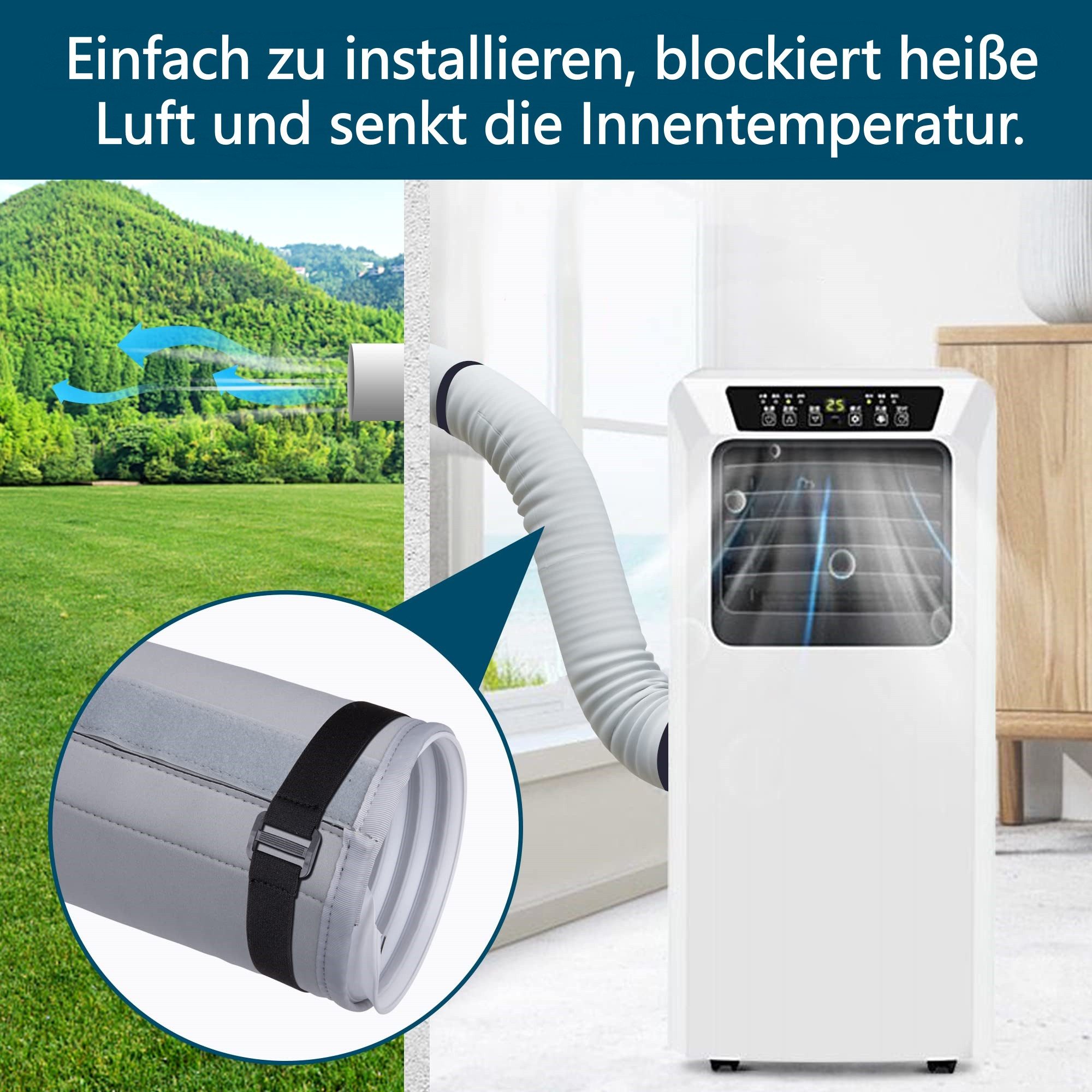 FOUORTUNATE-BEE Dampfsperrklebeband Klimaschlauch Isolierung 150 cm für mobile Klimaanlage 12,5/15 cm Isolierhülle für Abluftschlauch gegen Hitze, Staub für Zuh – Bild 3 von 5