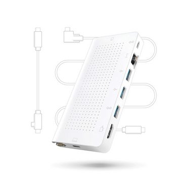 Twelve South StayGo, USB-C Hub mit 8 Ports inkl. 1m Kabel und Kurzkabel, Weiß Notebook-Adapter