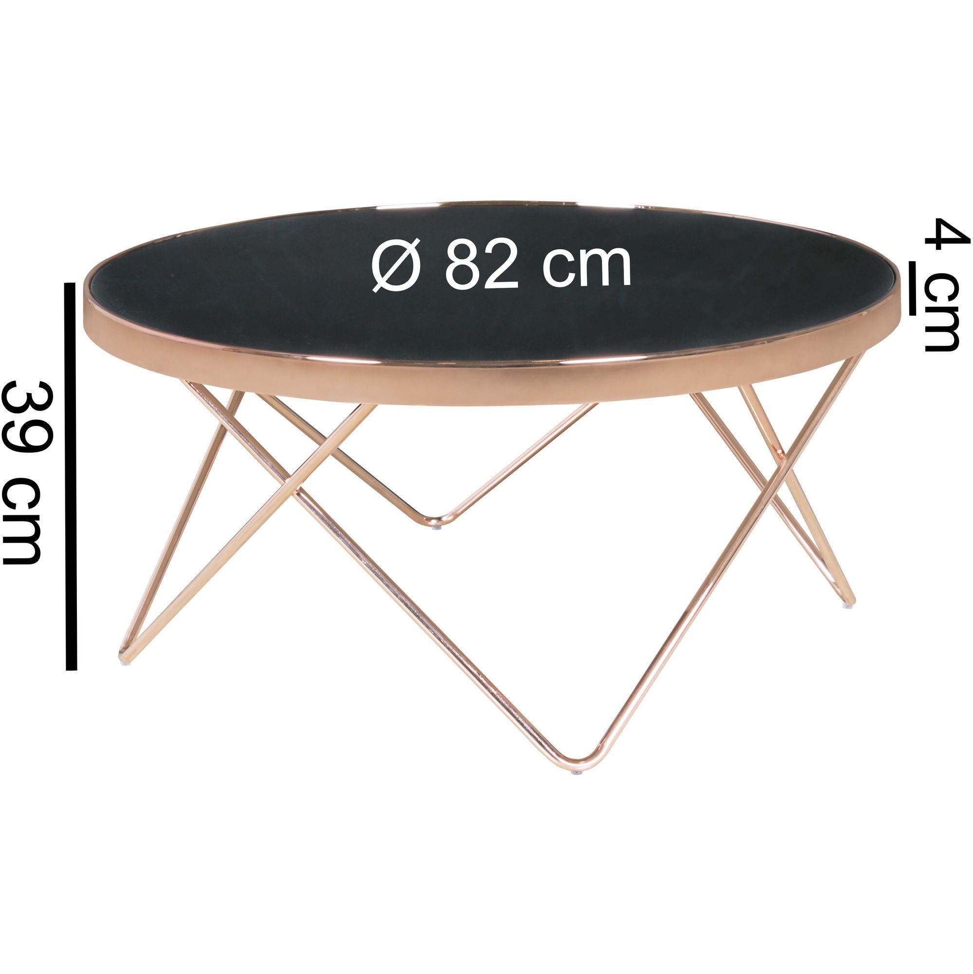 ø Wohnzimmertisch, Großer cm Rund Modern), Metall Kupfer (Glas FINEBUY FB45659 Sofatisch 82 Loungetisch Couchtisch Kaffeetisch