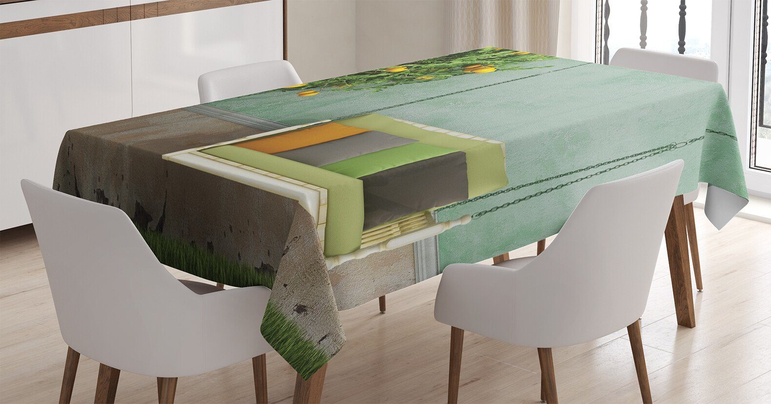 Abakuhaus Tischdecke Farbfest Waschbar Für den Außen Bereich geeignet Klare Farben, Jahrgang Holzschaukel in Garten