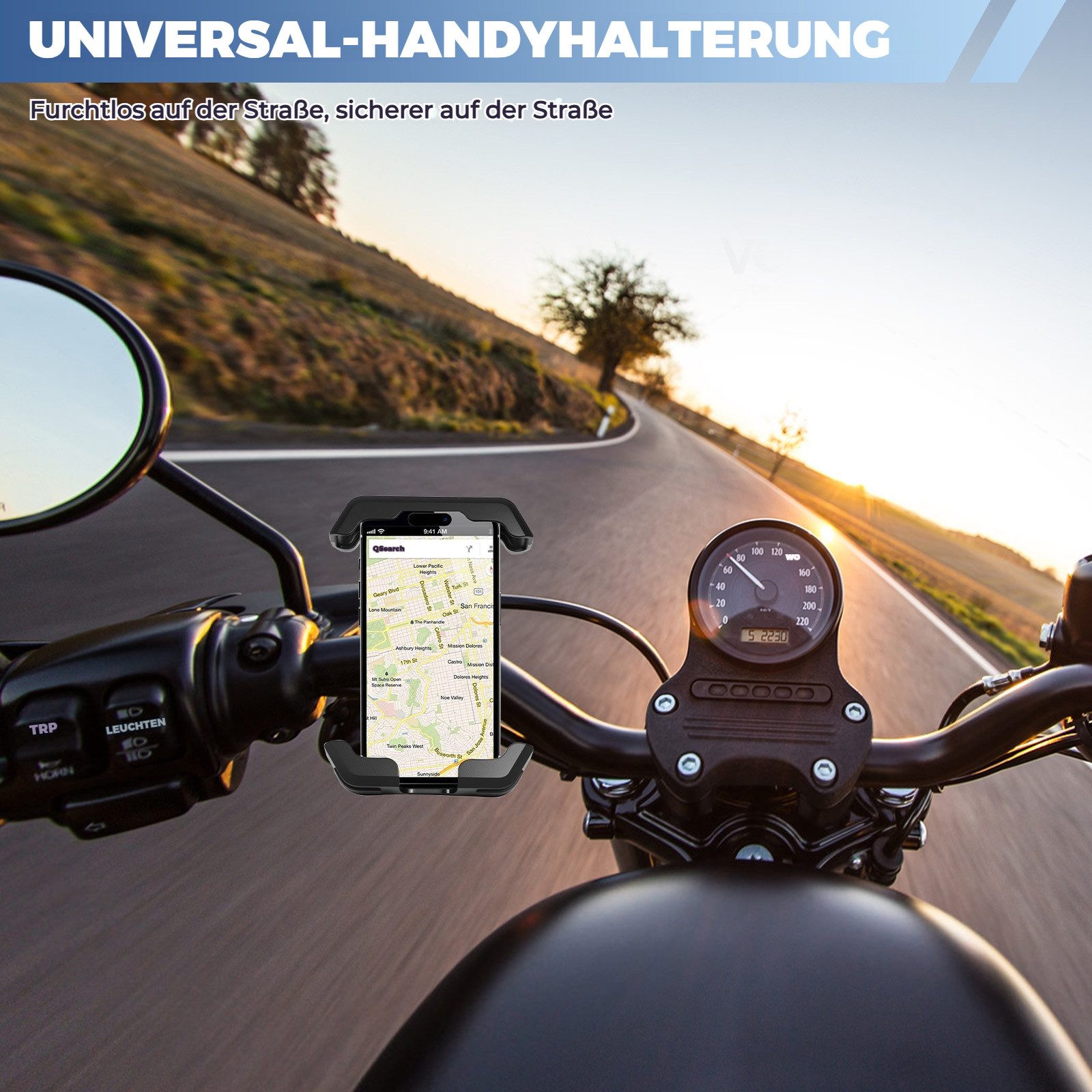 BlingBin Smartphone-Halterung 360° Lenker Halter, Motorrad Handyhalterung Handyhalter Fahrrad, (Durchmesser der Befestigungslöcher: 18–32 mm, 1-tlg., Durchmesser der Befestigungslöcher: 18–32 mm, Handy Motorradhalterung für iPhone16 15 14 13 12, Samsung, Huawei)
