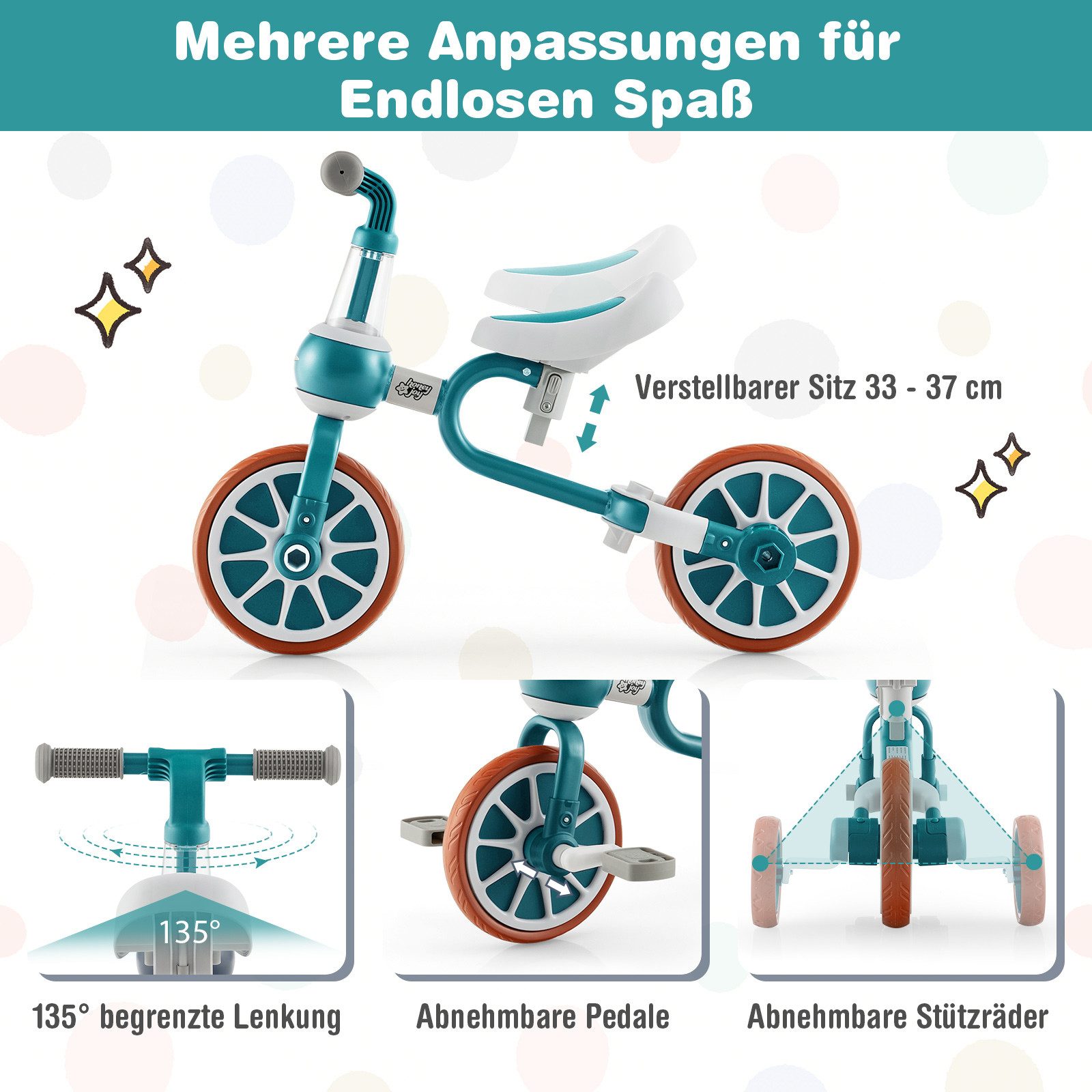 COSTWAY Dreirad 4 in 1 Laufrad, verstellbar, von 2-4 Jahren, bis 30kg günstig online kaufen