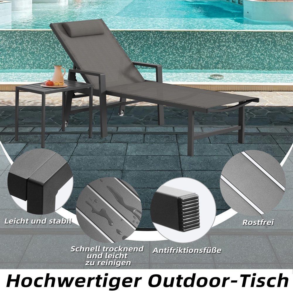 Mucola Gartenliege Aluminium Gartenmöbel Set Sonnenliege Beistelltisch Relaxliege Tisch, Relax-Set, 2 St., 1x Liege, 1x Tisch, wetterfest