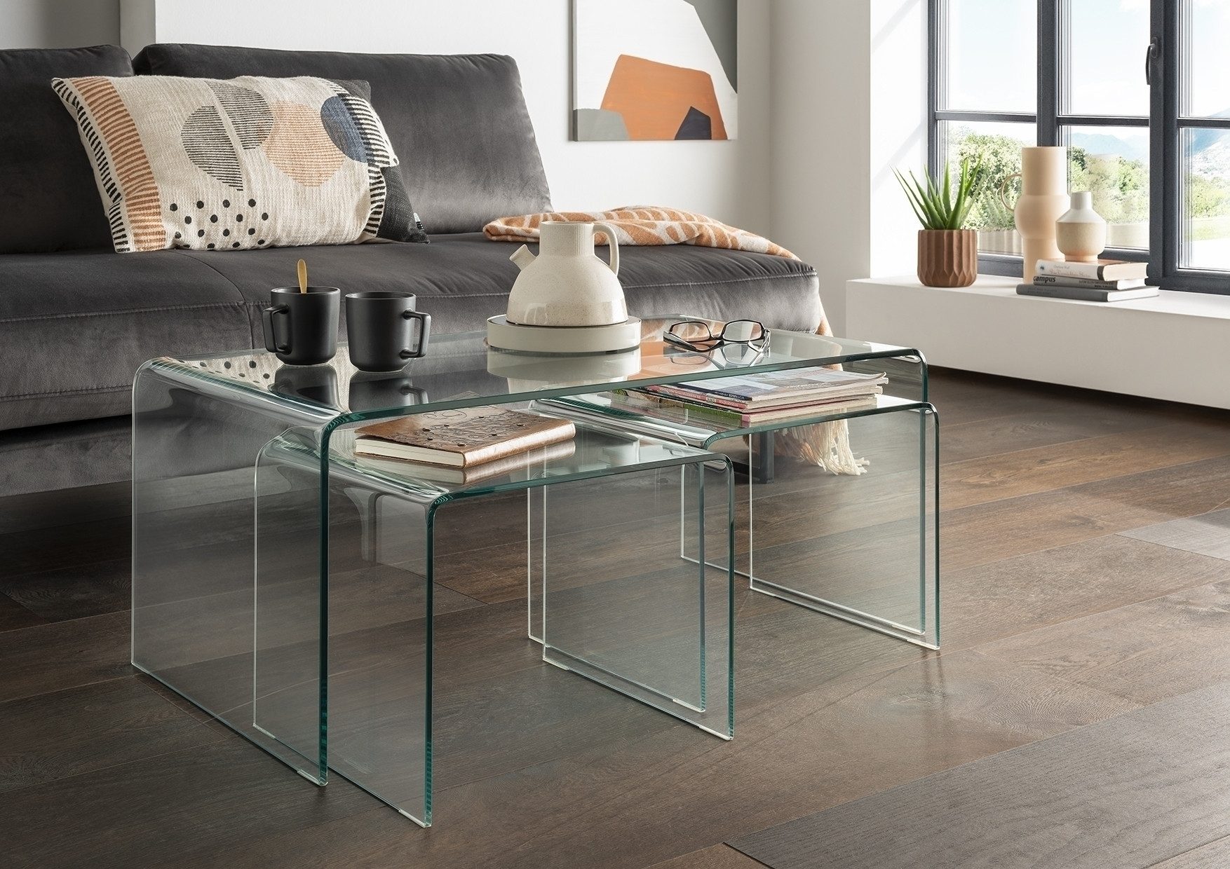 Concept GmbH Couchtisch in Klarglas, Glas - 90x38x50cm (BxHxT)