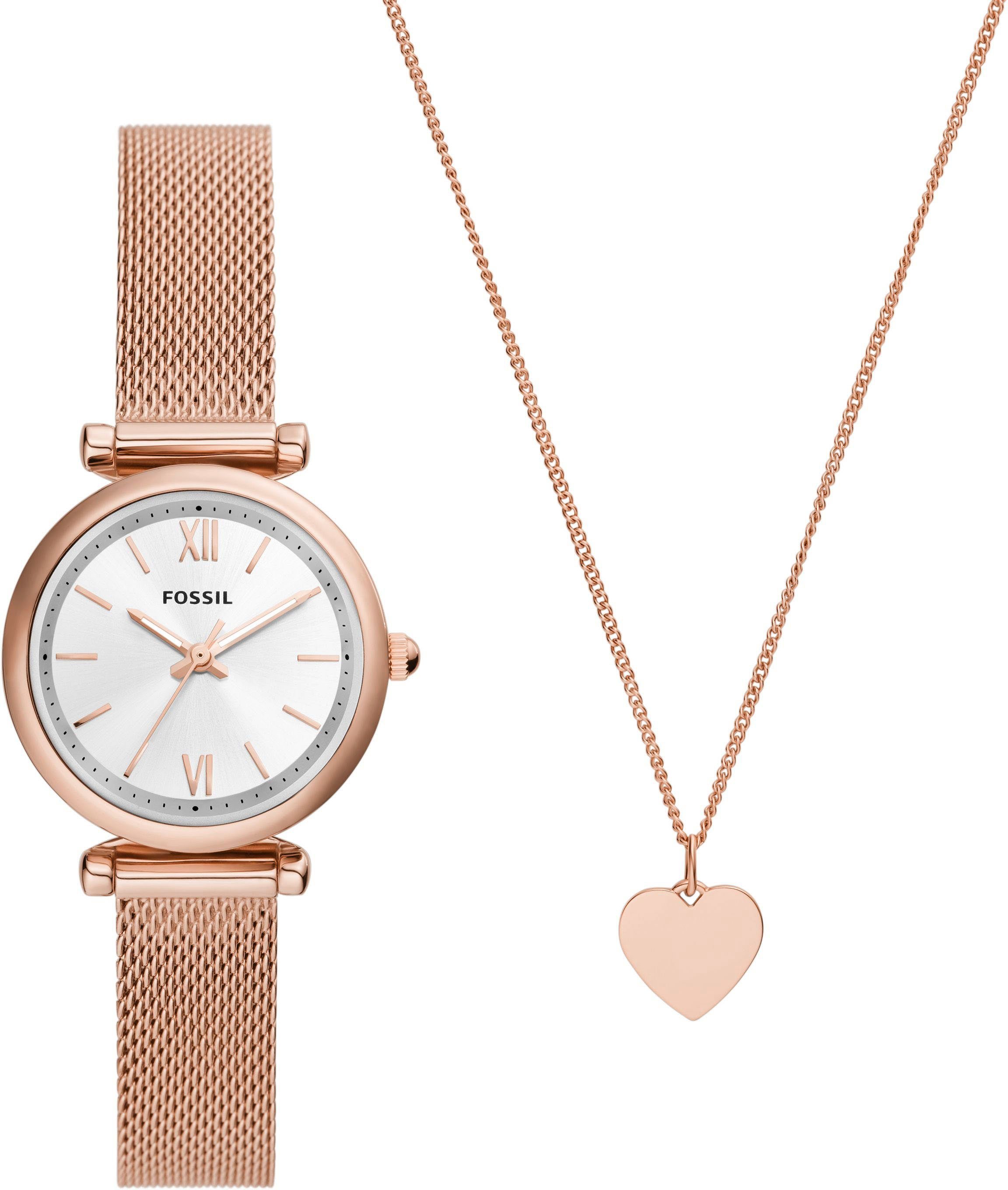 Fossil Quarzuhr CARLIE, ES5314SET, (Set, 2-tlg., mit Kette), ideal auch als Geschenk