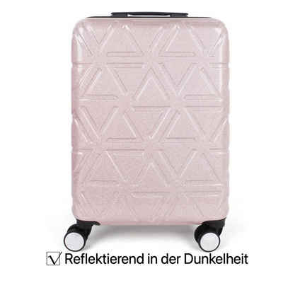 NEWCOM Hartschalen-Trolley Reisekoffer mit TSA Schloss Reflektorstoff Glanz Glitzer, 4 Rollen, Geräuschlose 360° Doppelrollen, 20 Zoll, Ultraleicht, ABS+PC, Rosa