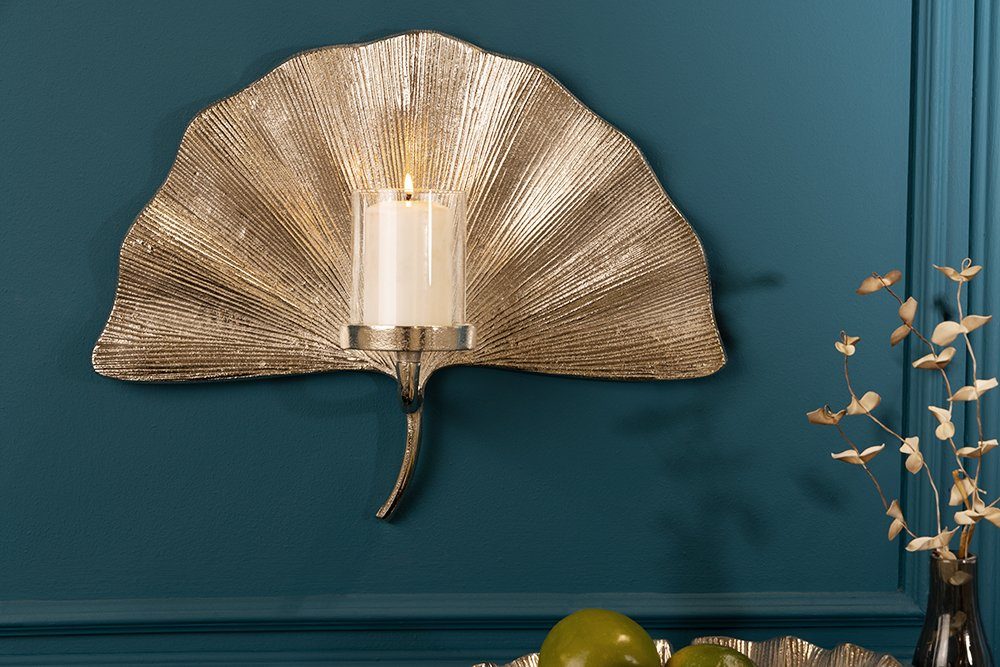Teelicht · Metall silber riess-ambiente · (Einzelartikel, · Dekoration Boho Wandkerzenhalter · · St), handmade GINKGO Wohnzimmer 44cm 1
