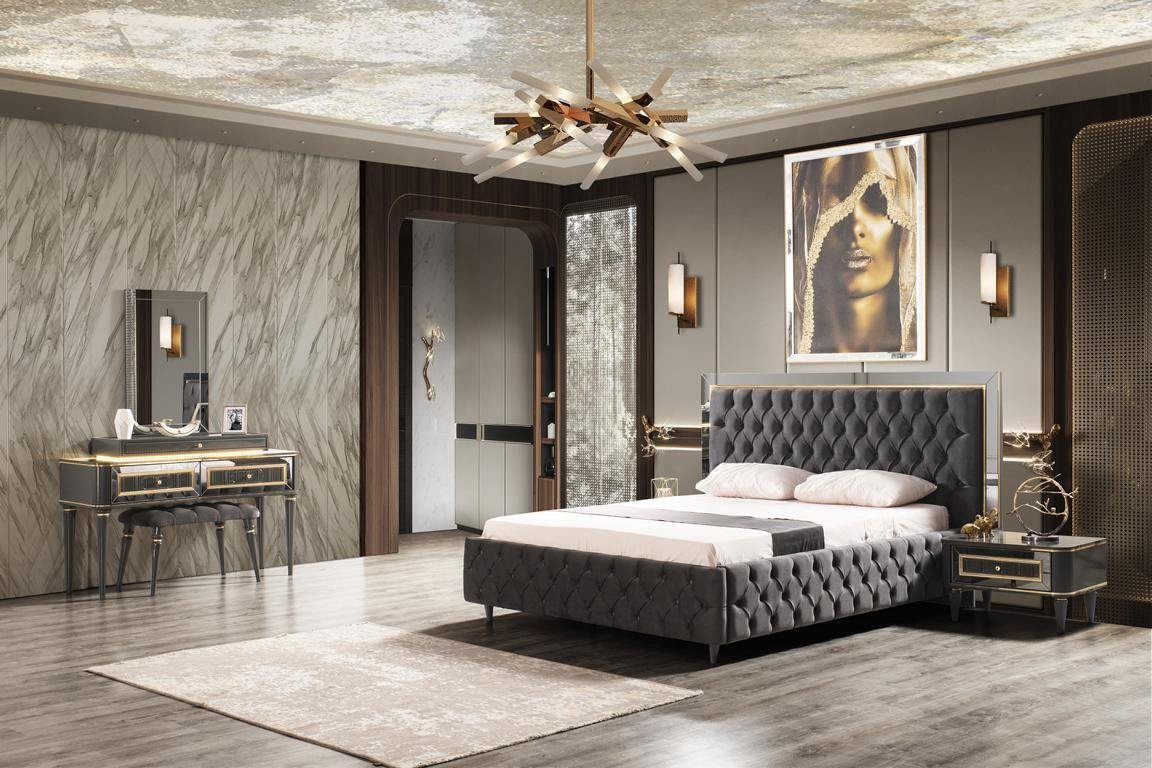 JVmoebel Bett Luxus Chesterfield Bett mit Edelstahl Rahmen Edle Betten Schwarze, Made im Europa