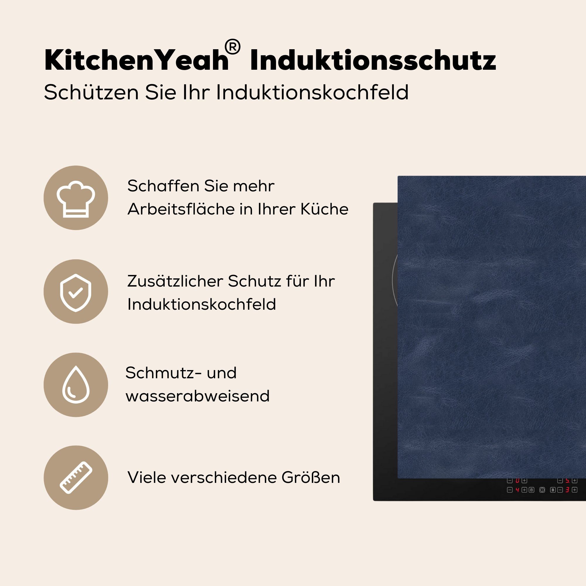 83x51 Vinyl, Herdblende-/Abdeckplatte (1 küche Leder - für Struktur - Ceranfeldabdeckung, - MuchoWow tlg), Tiere, Arbeitsplatte cm, Induktionsschutz