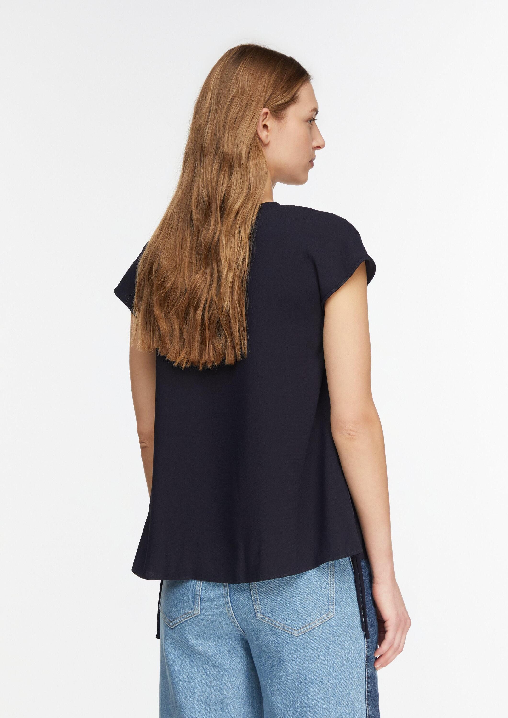 comma Kurzarmbluse Bluse Lockere Crêpe-Bluse mit Bindedetails