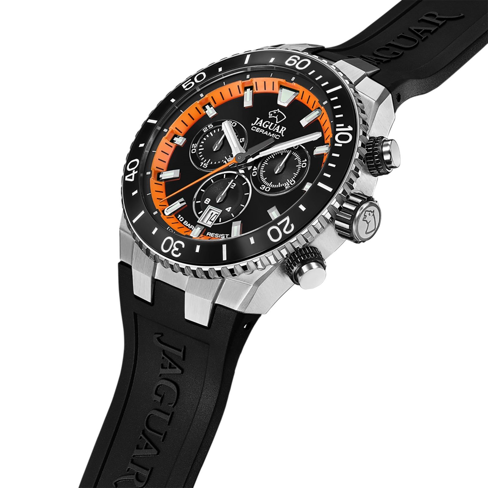 JAGUAR Chronograph Jaguar Herrenuhr Silikon schwarz Jaguar, (Chronograph), Herren Armbanduhr rund, Silikonarmband schwarz