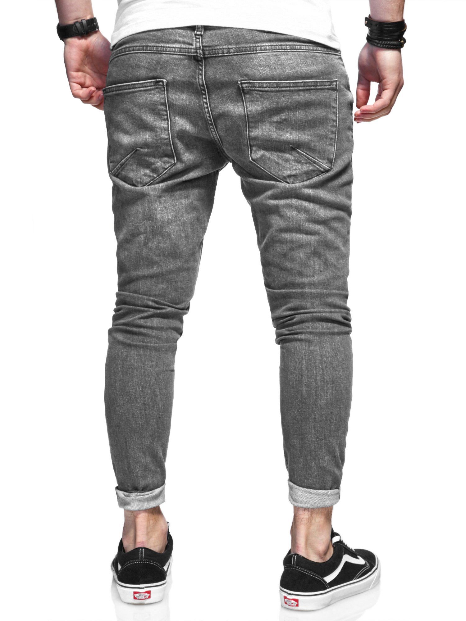 behype Slim-fit-Jeans Destroyed-Parts mit ODIN grau